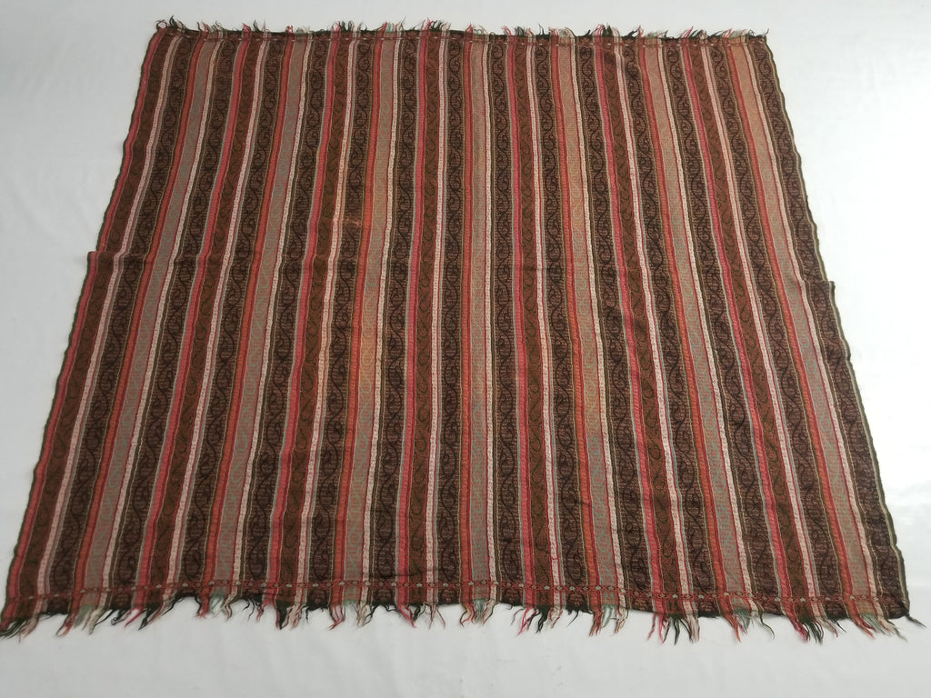 Vintage Traditional Earth Tone Striped Paisley Shawl with Fringe Edges 140x123cm