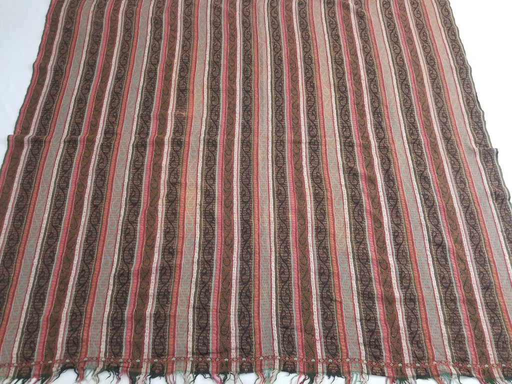 Vintage Traditional Earth Tone Striped Paisley Shawl with Fringe Edges 140x123cm