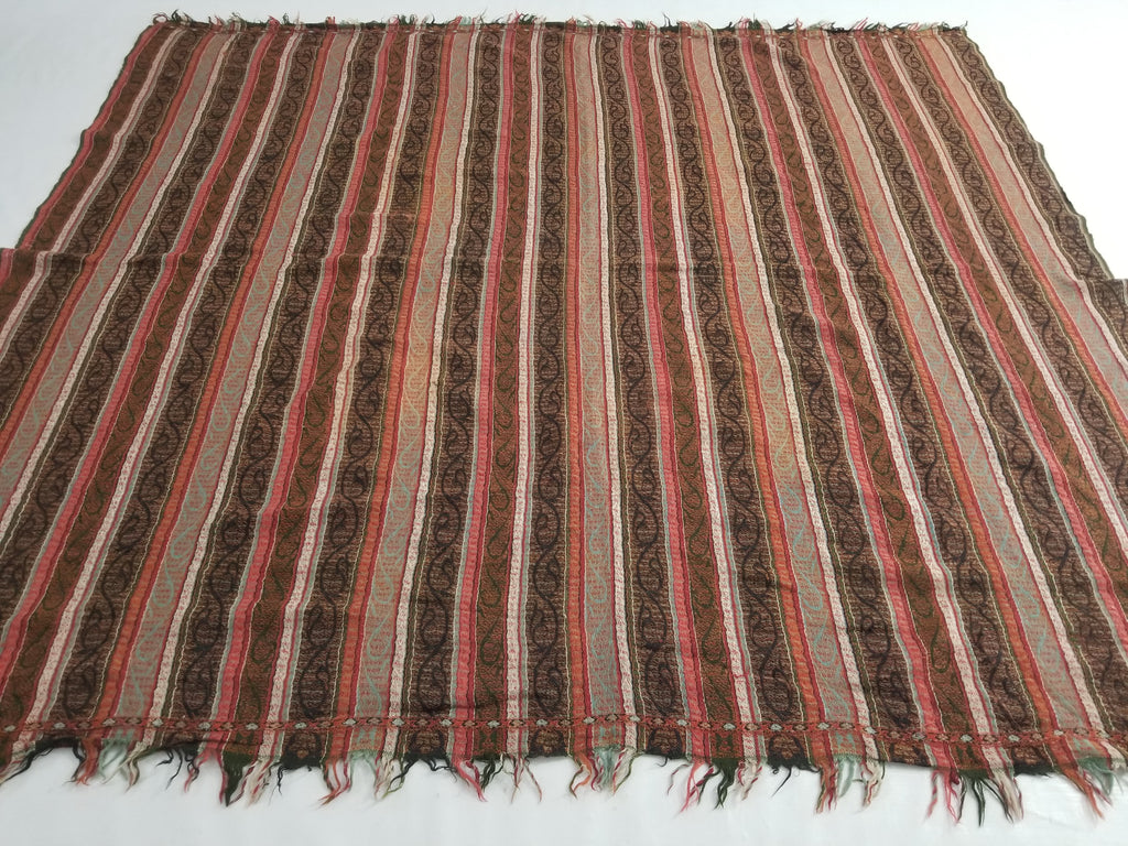 Vintage Traditional Earth Tone Striped Paisley Shawl with Fringe Edges 140x123cm