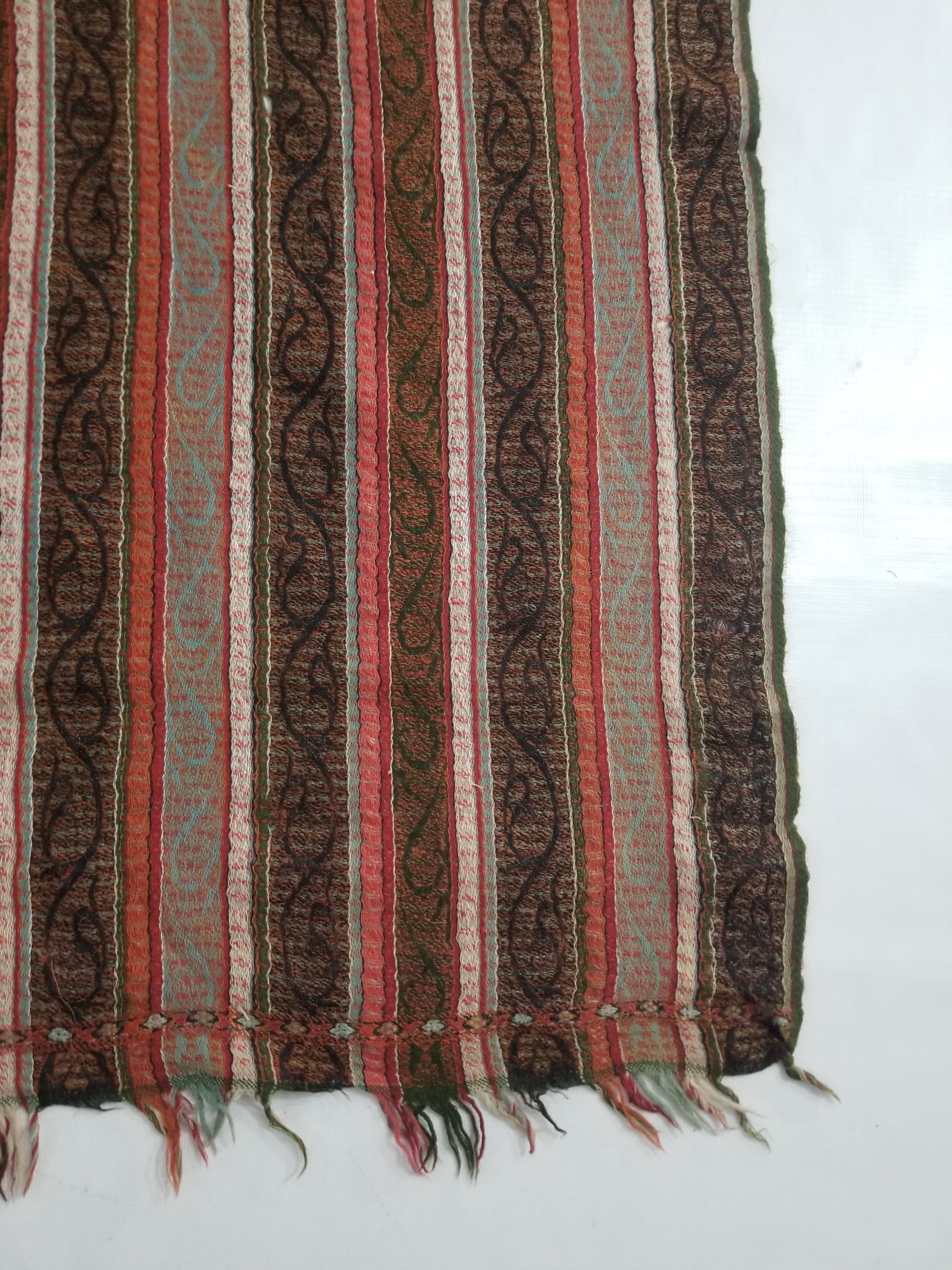 Vintage Traditional Earth Tone Striped Paisley Shawl with Fringe Edges 140x123cm