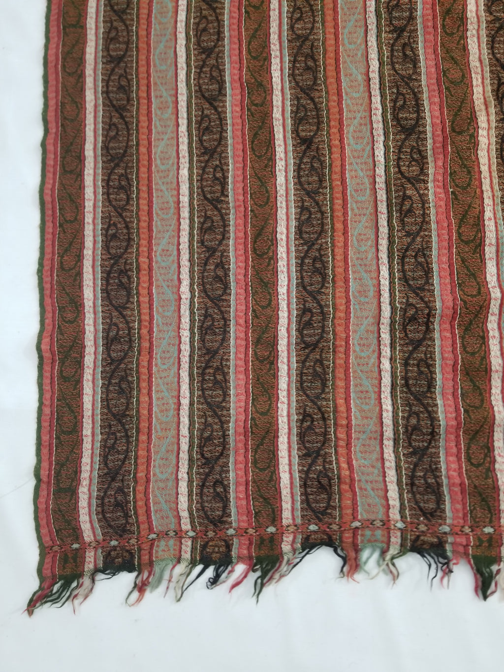 Vintage Traditional Earth Tone Striped Paisley Shawl with Fringe Edges 140x123cm