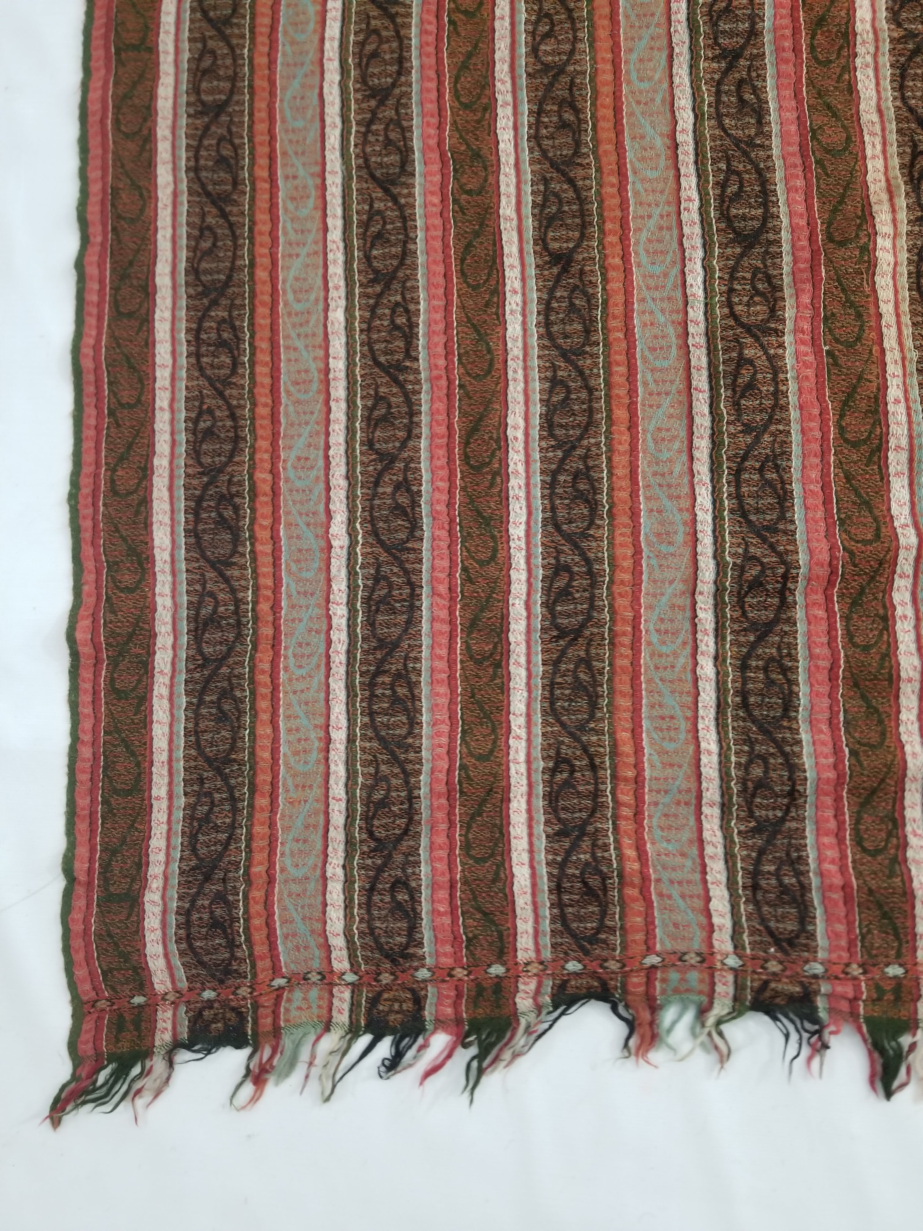 Vintage Traditional Earth Tone Striped Paisley Shawl with Fringe Edges 140x123cm