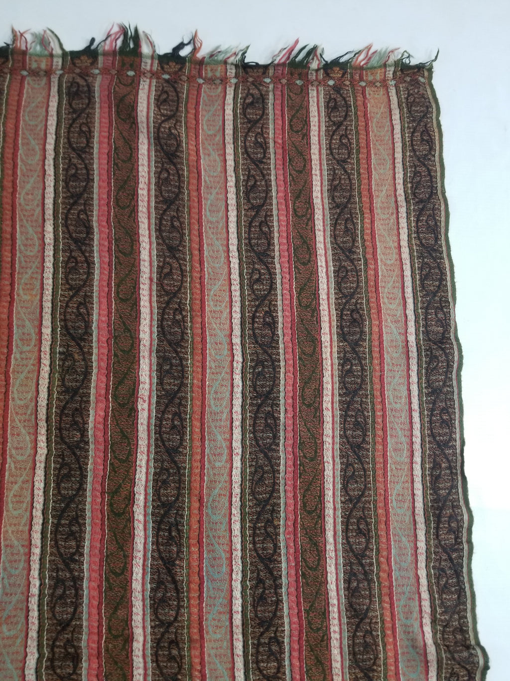 Vintage Traditional Earth Tone Striped Paisley Shawl with Fringe Edges 140x123cm