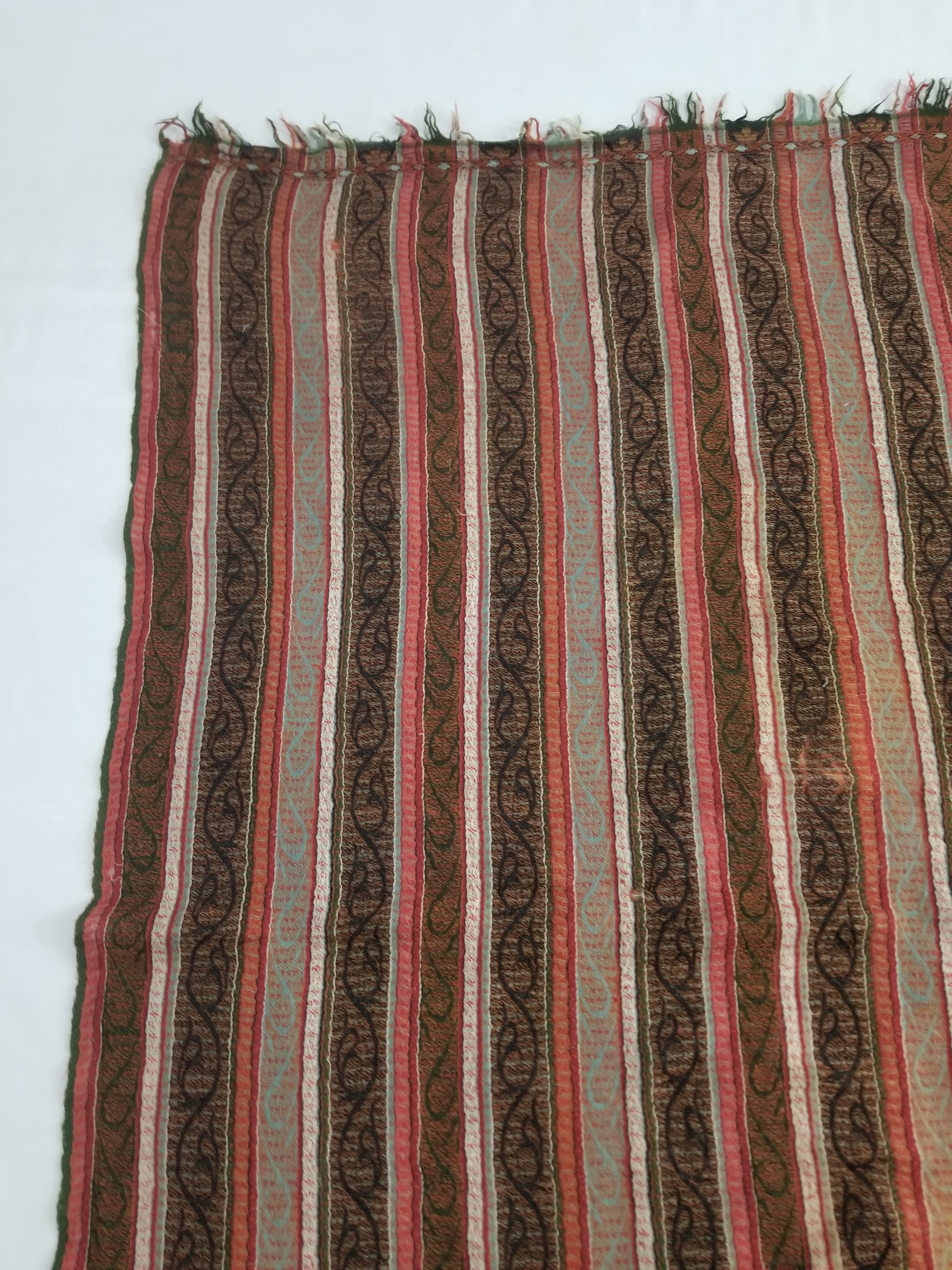 Vintage Traditional Earth Tone Striped Paisley Shawl with Fringe Edges 140x123cm