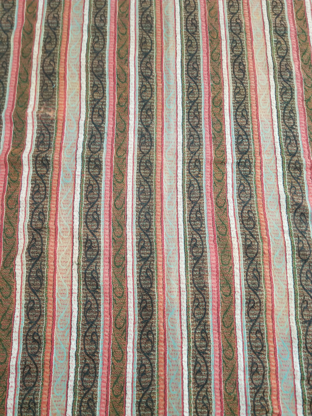 Vintage Traditional Earth Tone Striped Paisley Shawl with Fringe Edges 140x123cm