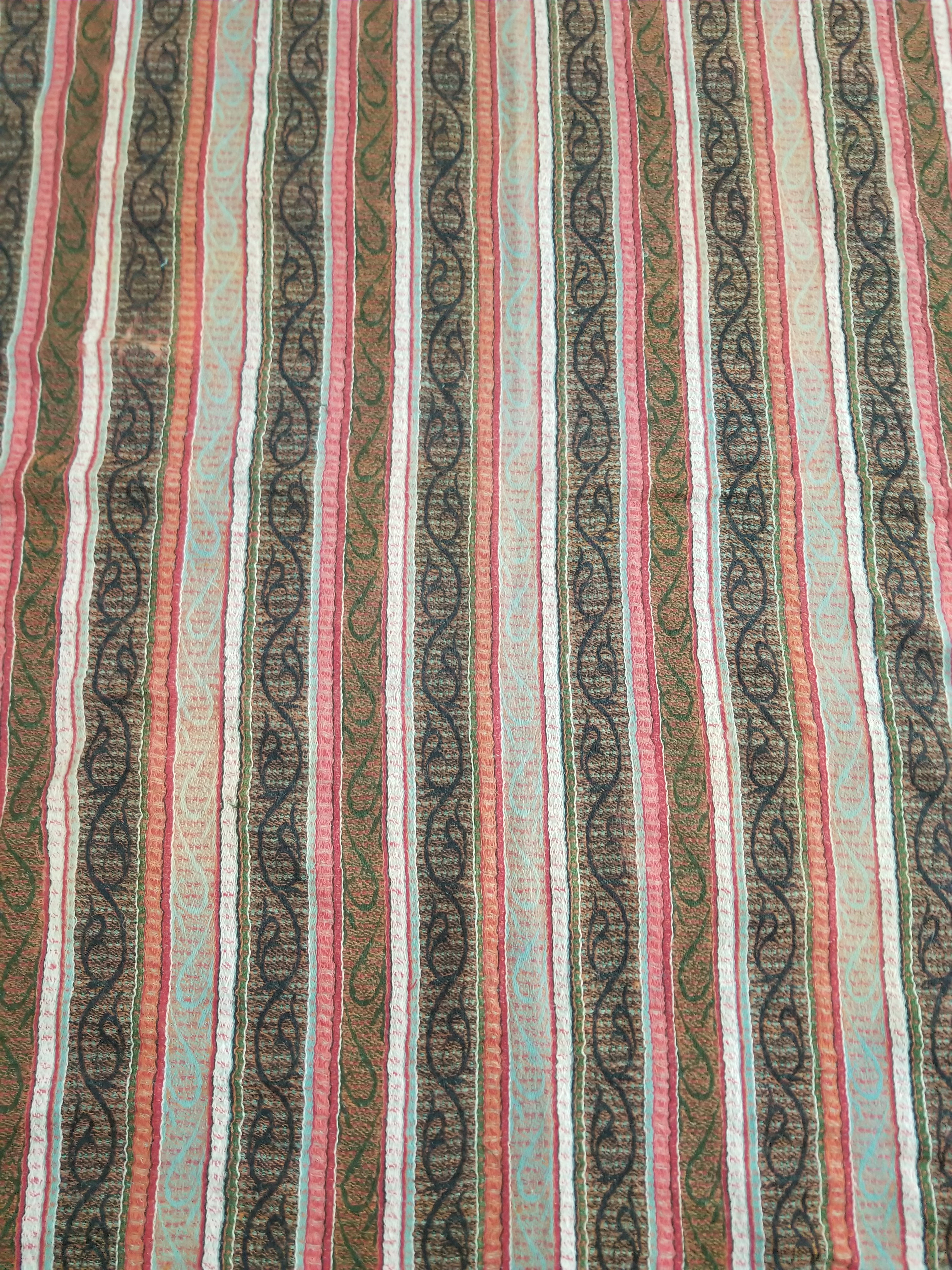 Vintage Traditional Earth Tone Striped Paisley Shawl with Fringe Edges 140x123cm