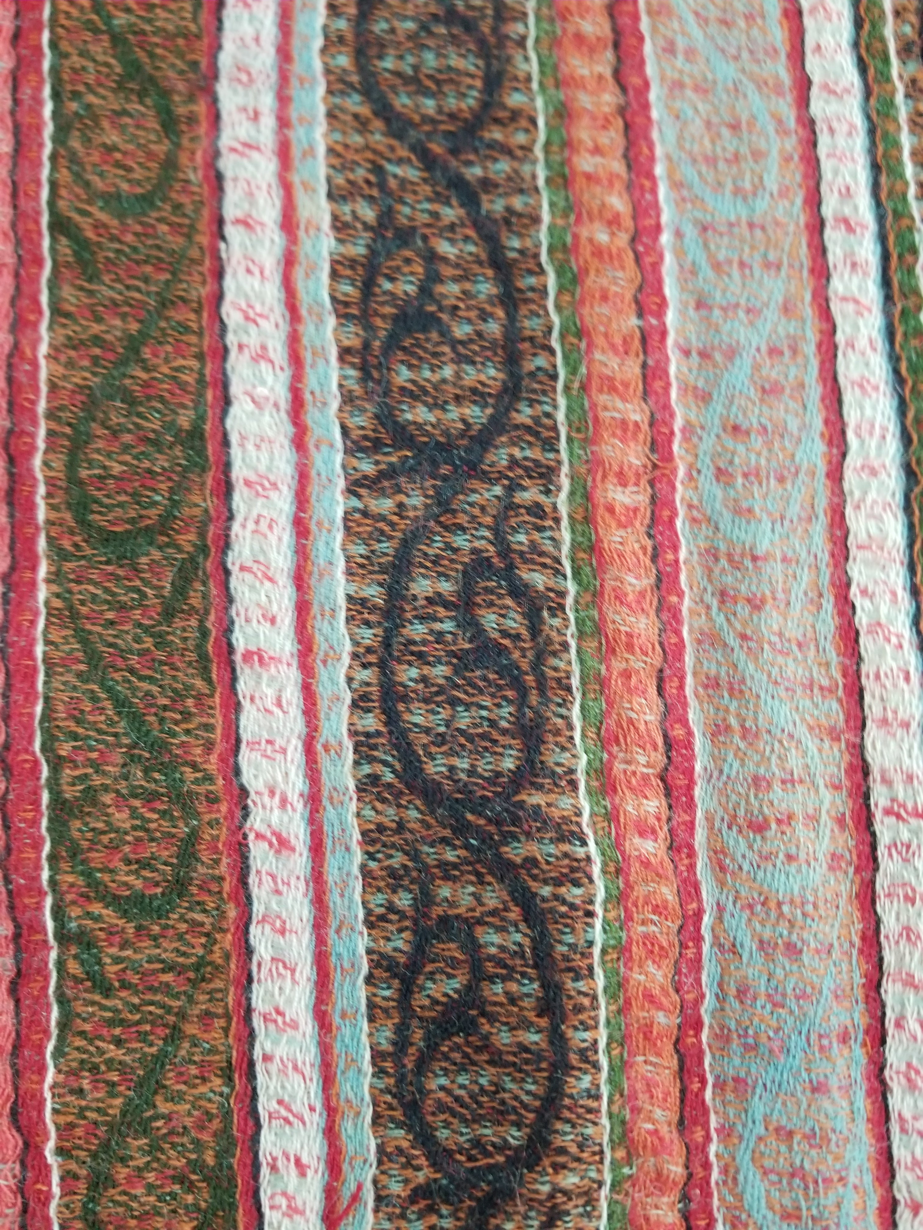 Vintage Traditional Earth Tone Striped Paisley Shawl with Fringe Edges 140x123cm