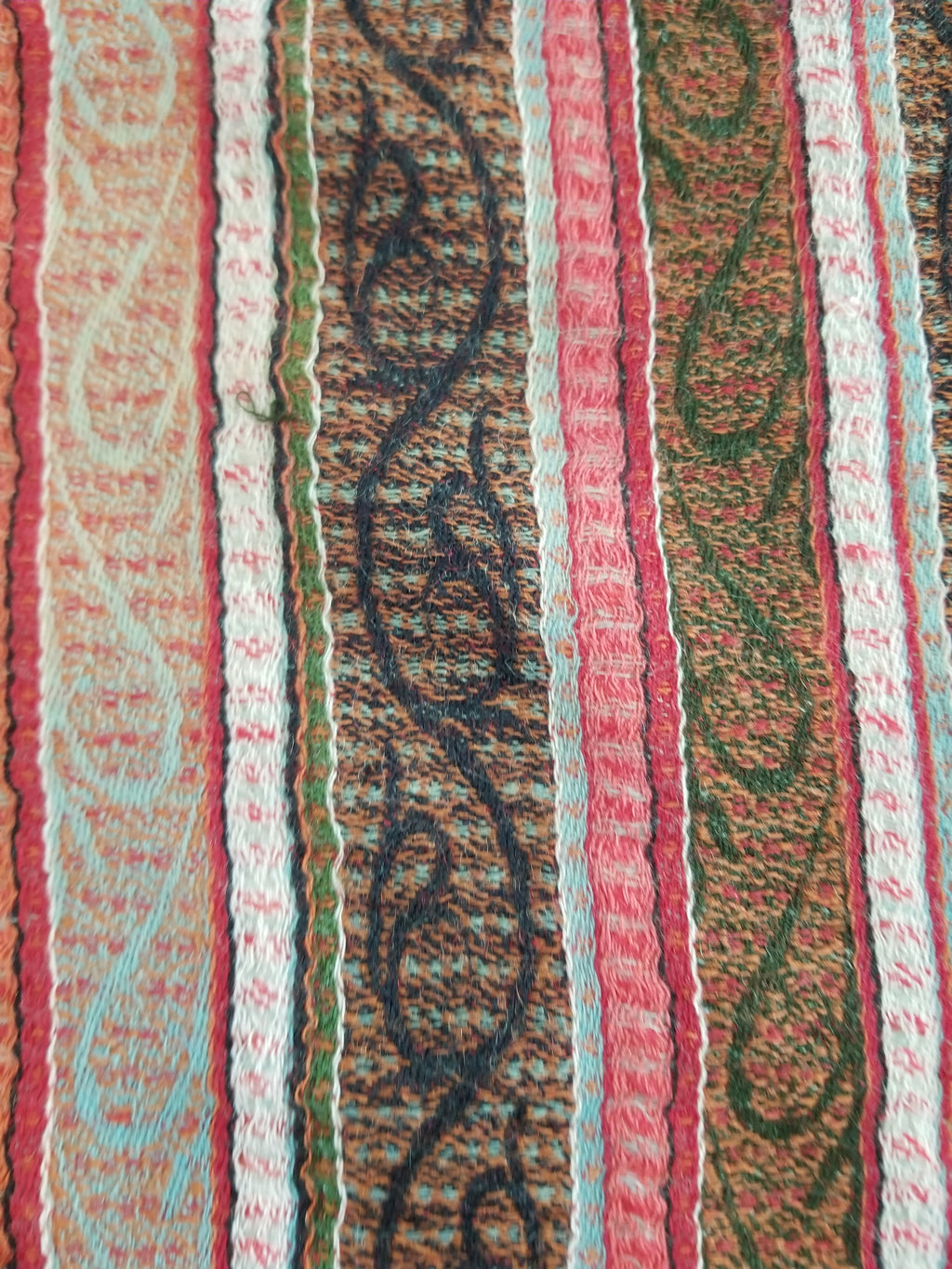 Vintage Traditional Earth Tone Striped Paisley Shawl with Fringe Edges 140x123cm