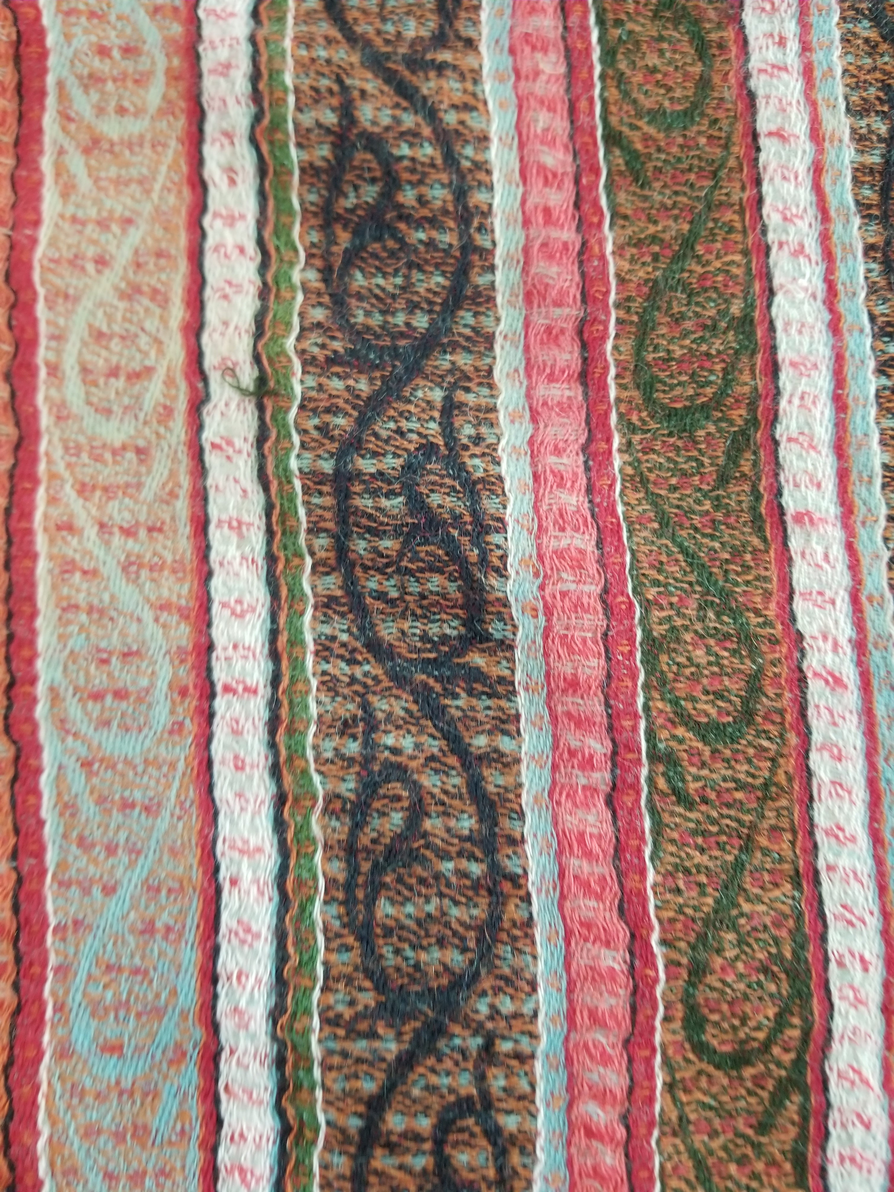 Vintage Traditional Earth Tone Striped Paisley Shawl with Fringe Edges 140x123cm