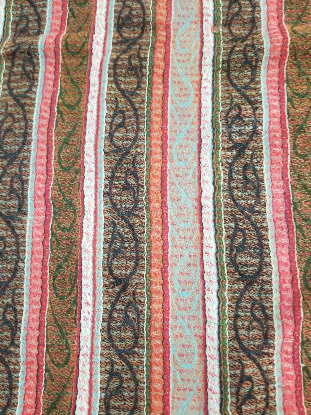 Vintage Traditional Earth Tone Striped Paisley Shawl with Fringe Edges 140x123cm
