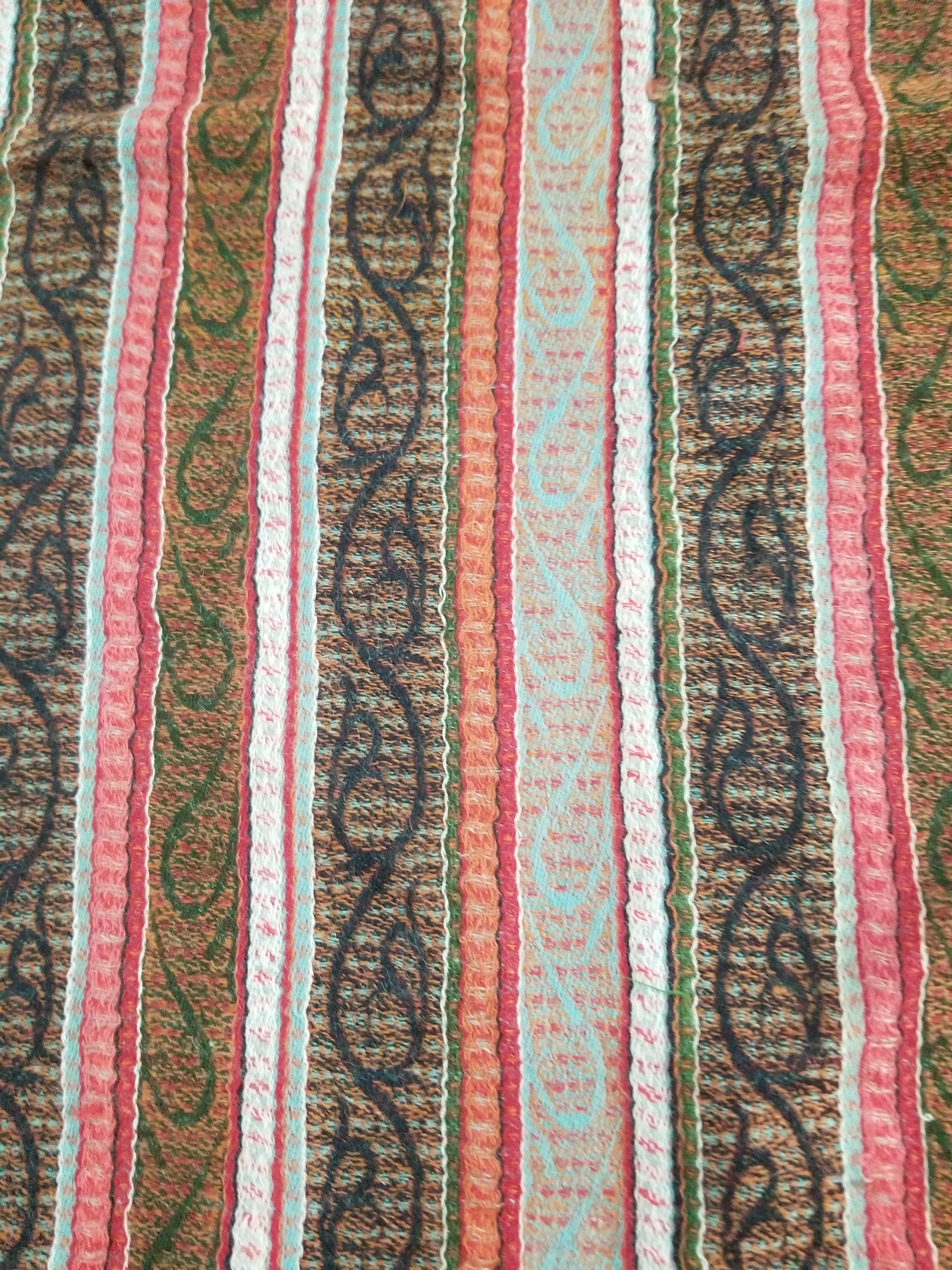 Vintage Traditional Earth Tone Striped Paisley Shawl with Fringe Edges 140x123cm