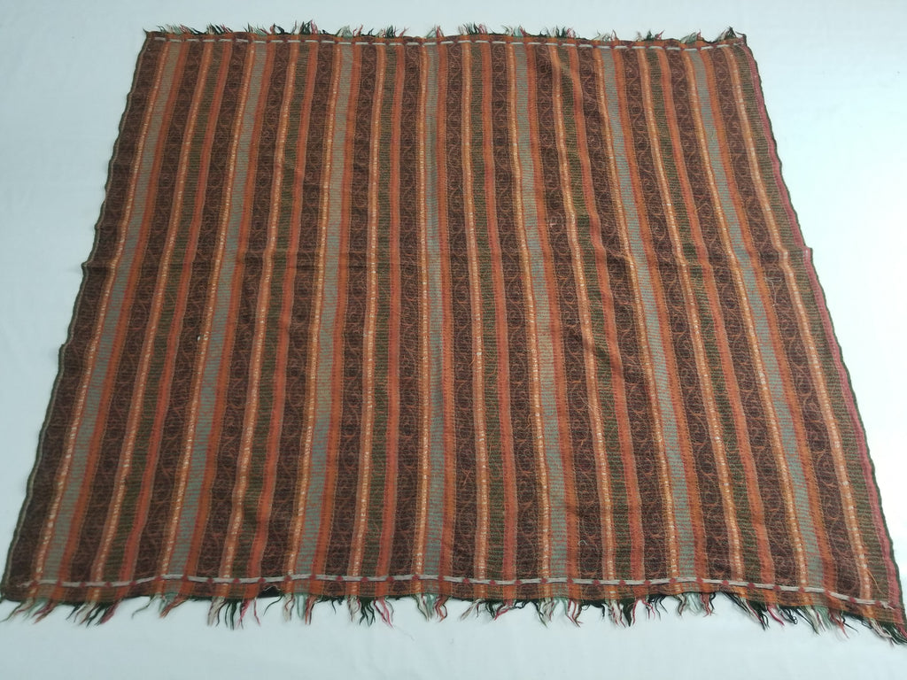 Vintage Traditional Earth Tone Striped Paisley Shawl with Fringe Edges 140x123cm