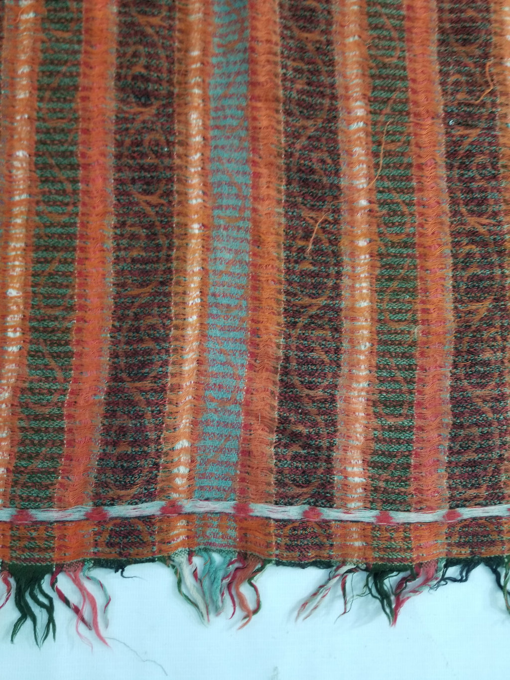 Vintage Traditional Earth Tone Striped Paisley Shawl with Fringe Edges 140x123cm