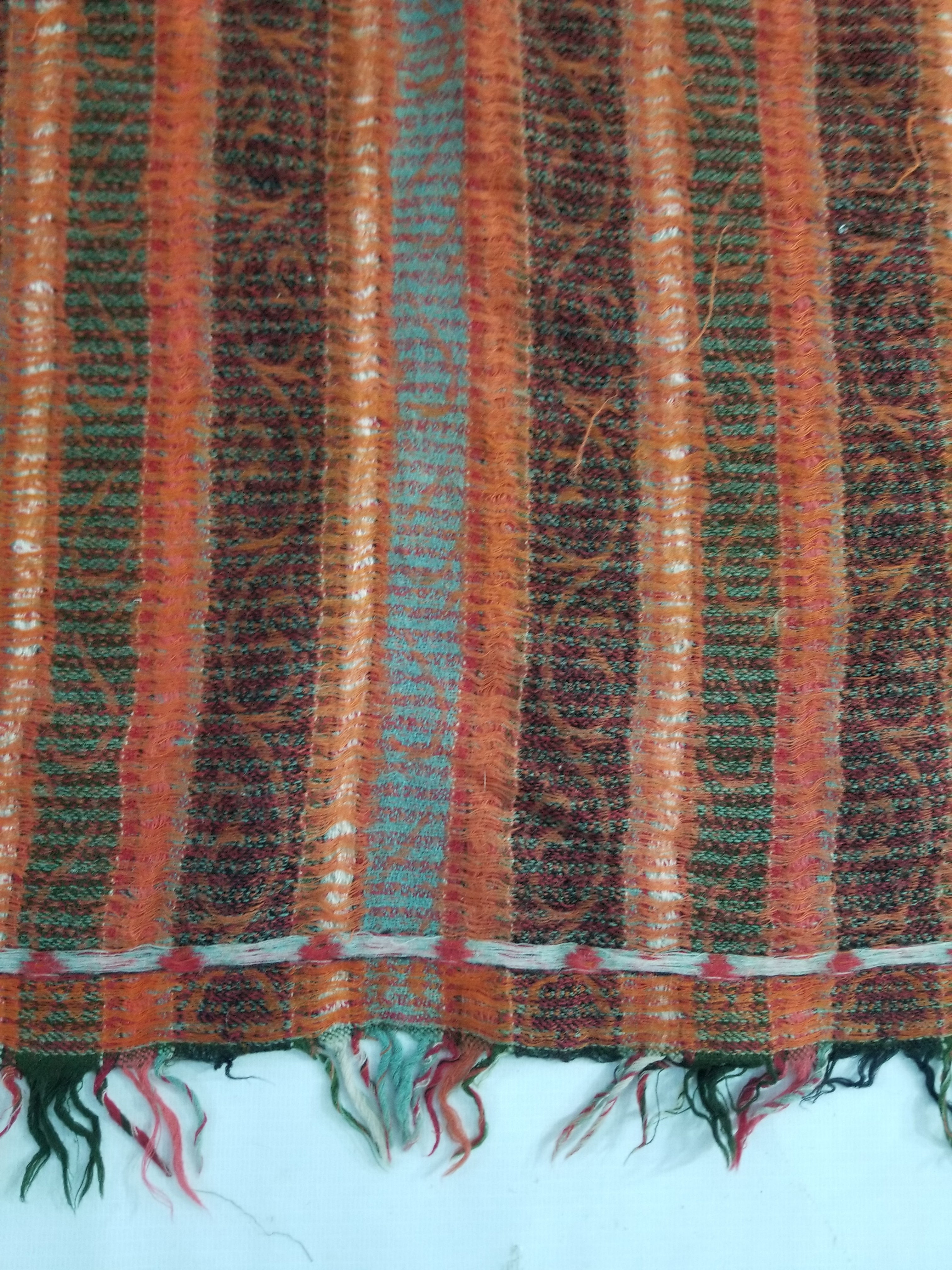 Vintage Traditional Earth Tone Striped Paisley Shawl with Fringe Edges 140x123cm