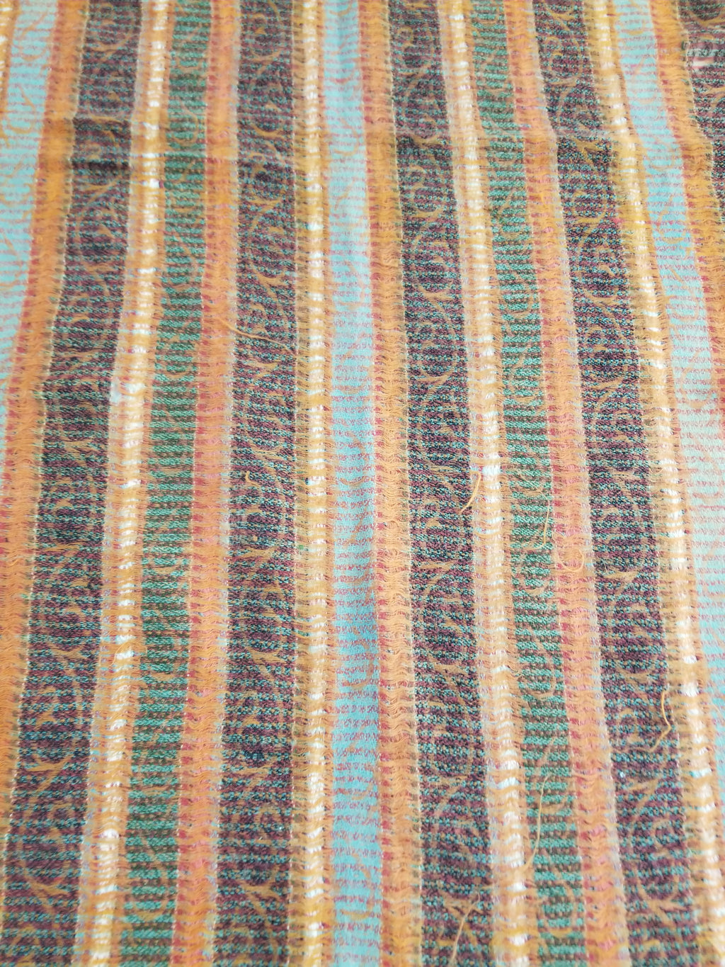 Vintage Traditional Earth Tone Striped Paisley Shawl with Fringe Edges 140x123cm
