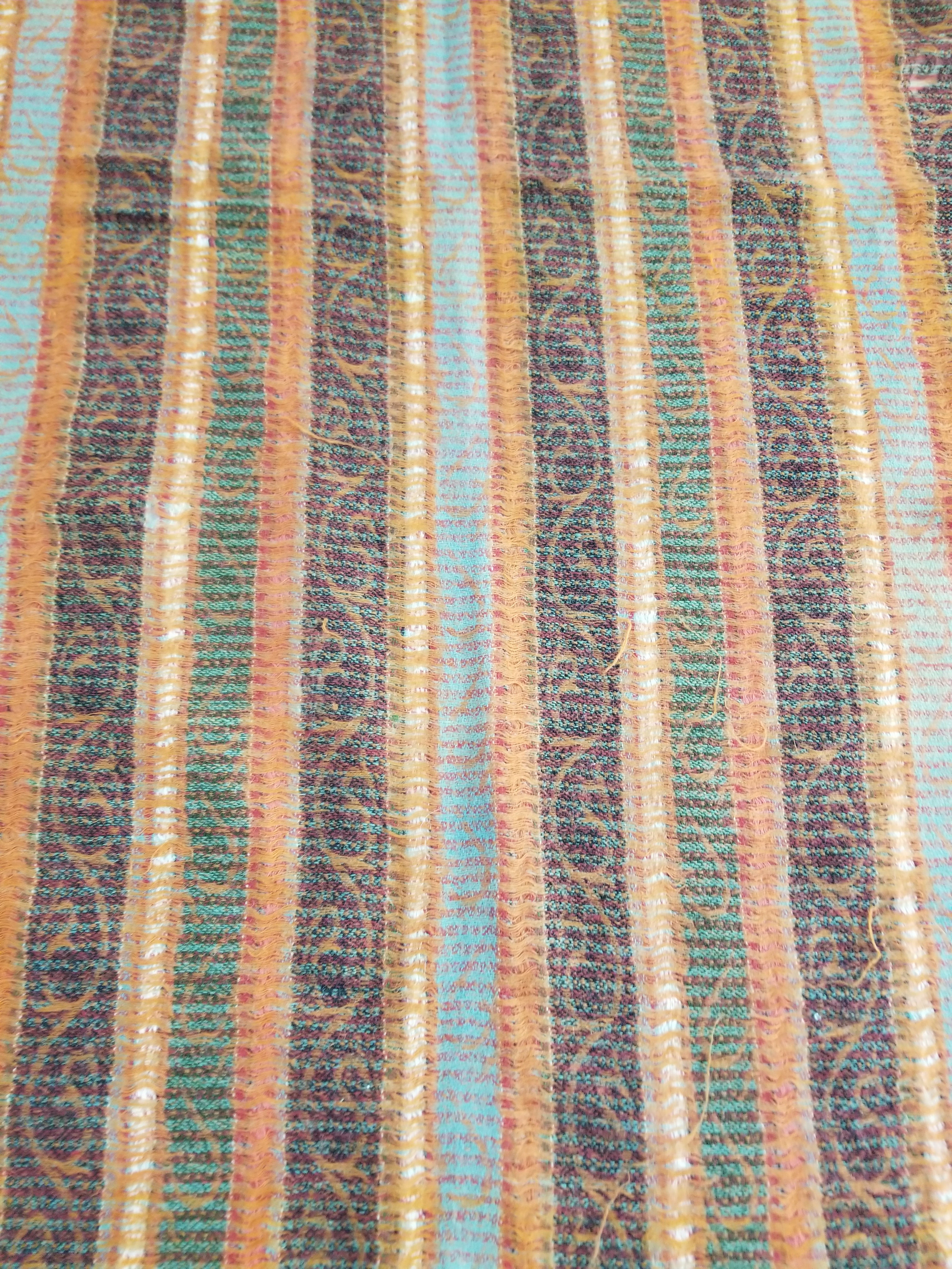 Vintage Traditional Earth Tone Striped Paisley Shawl with Fringe Edges 140x123cm