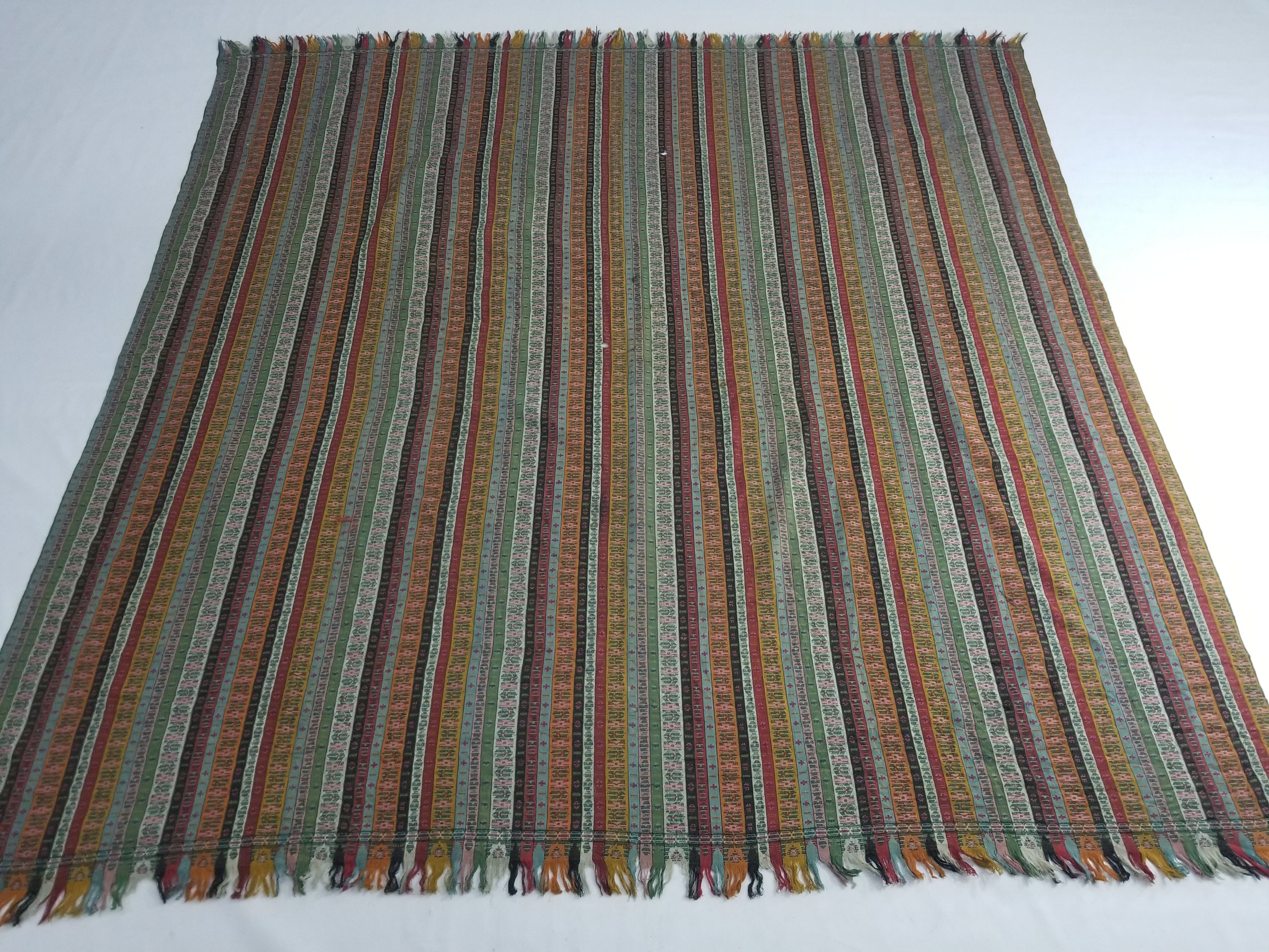 Vintage Traditional Woven Multicolor Striped Ethnic Shawl with Fringe 172x170cm