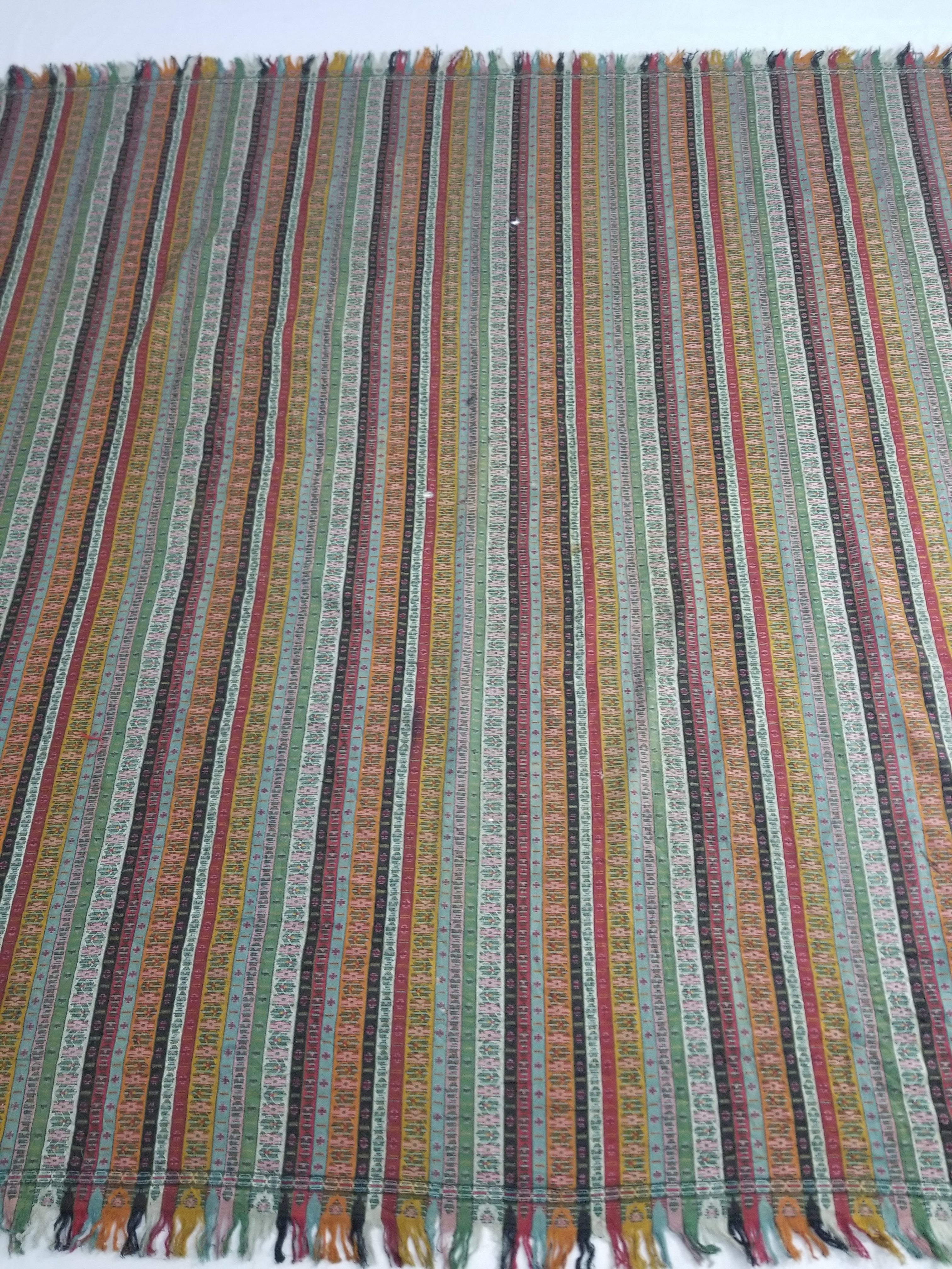 Vintage Traditional Woven Multicolor Striped Ethnic Shawl with Fringe 172x170cm