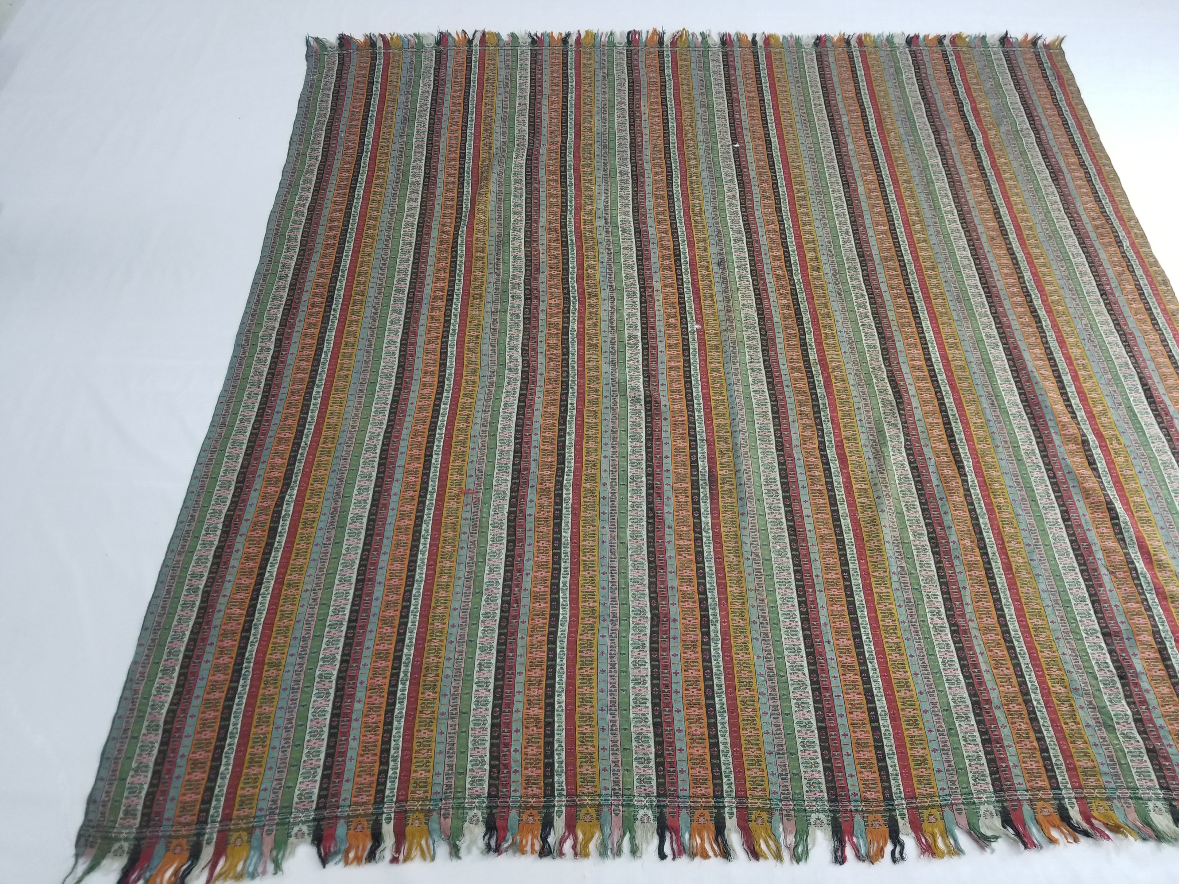 Vintage Traditional Woven Multicolor Striped Ethnic Shawl with Fringe 172x170cm