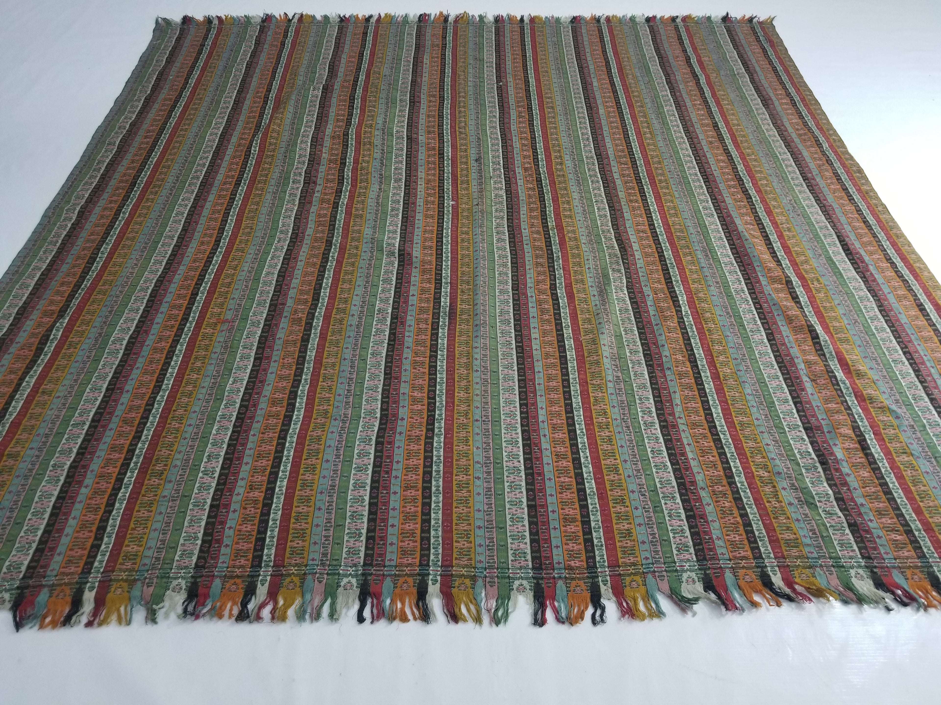 Vintage Traditional Woven Multicolor Striped Ethnic Shawl with Fringe 172x170cm