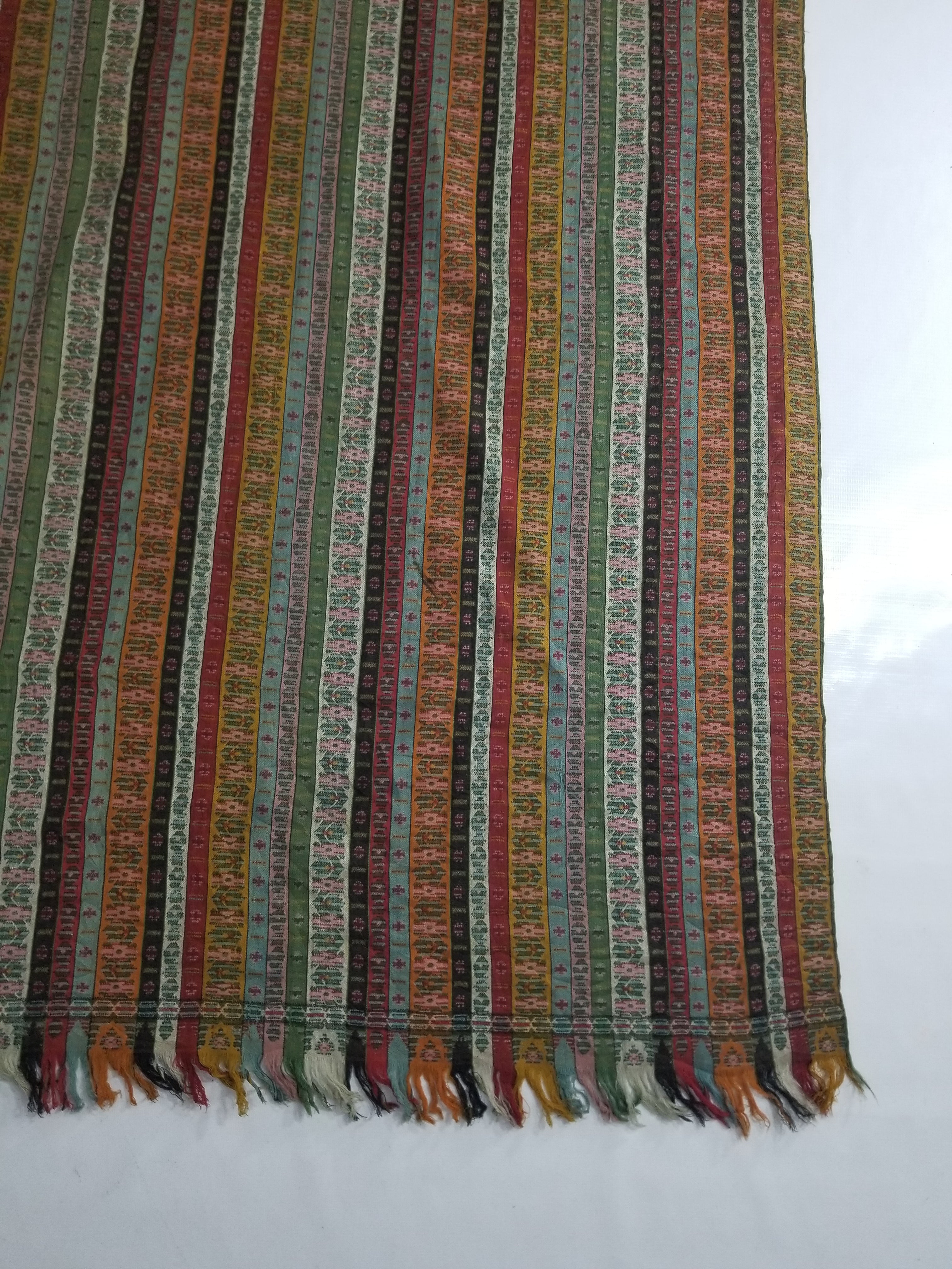 Vintage Traditional Woven Multicolor Striped Ethnic Shawl with Fringe 172x170cm