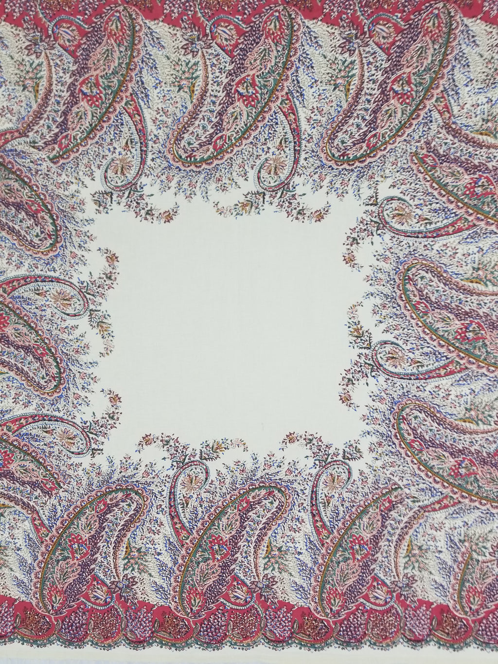 Vintage Traditional Kashmiri Style Printed Paisley Shawl with Fringe 133x125cm