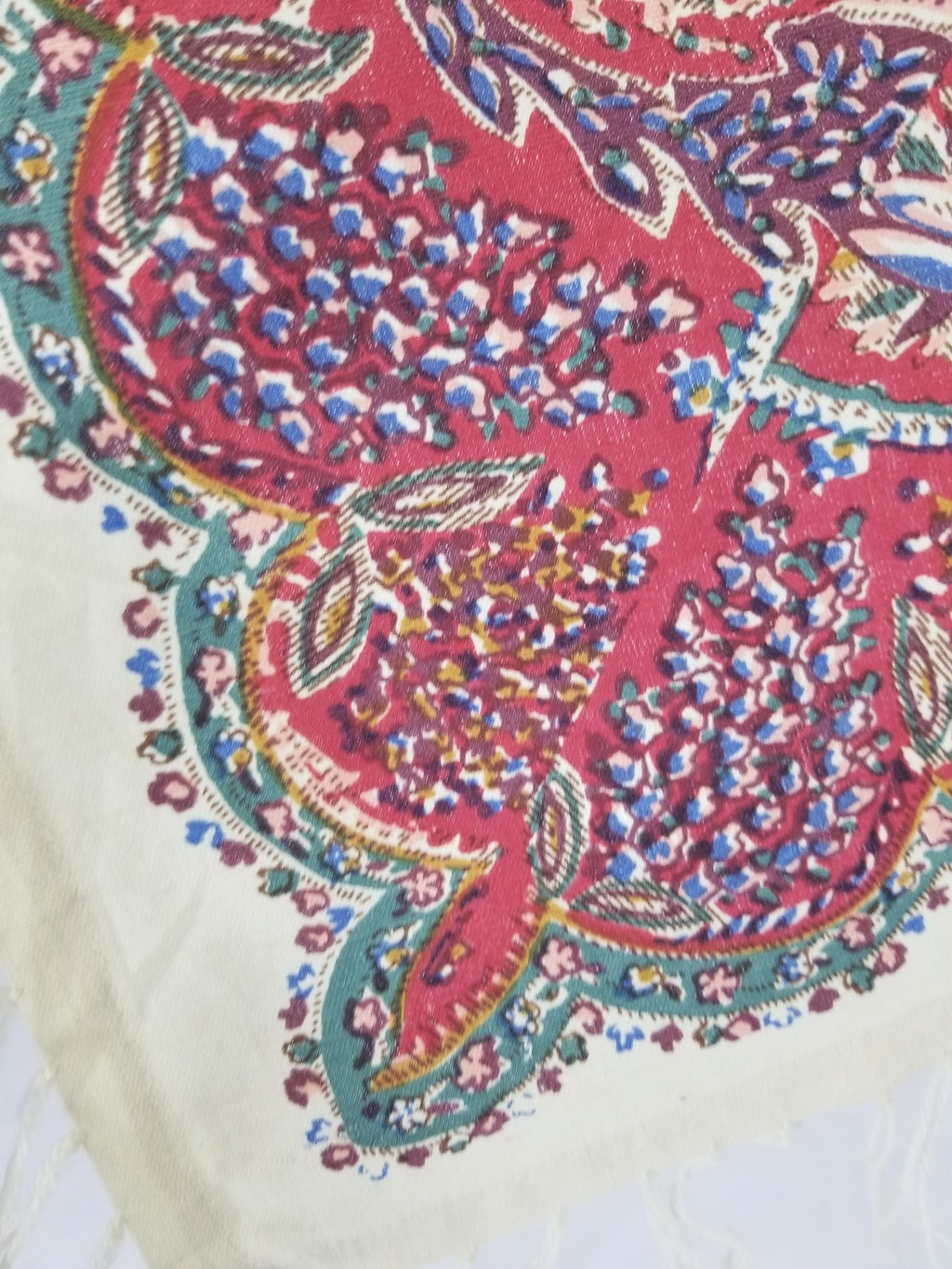 Vintage Traditional Kashmiri Style Printed Paisley Shawl with Fringe 133x125cm