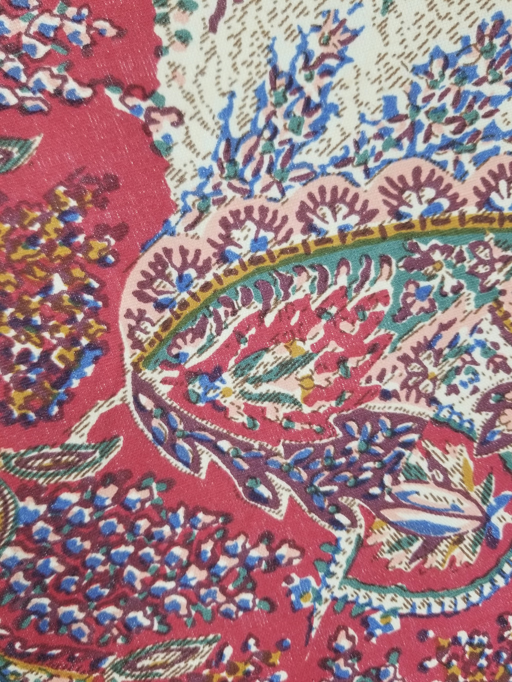 Vintage Traditional Kashmiri Style Printed Paisley Shawl with Fringe 133x125cm