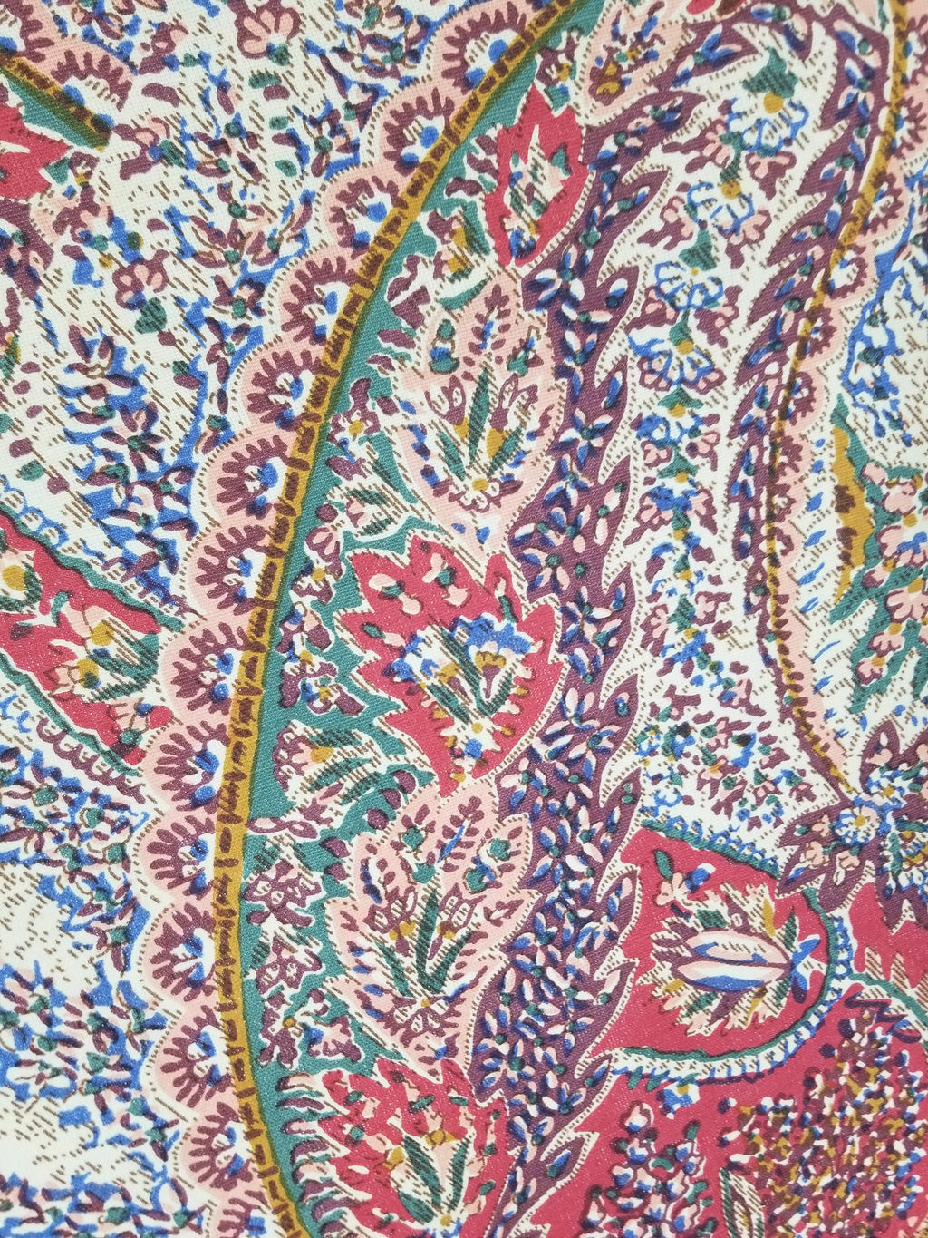 Vintage Traditional Kashmiri Style Printed Paisley Shawl with Fringe 133x125cm