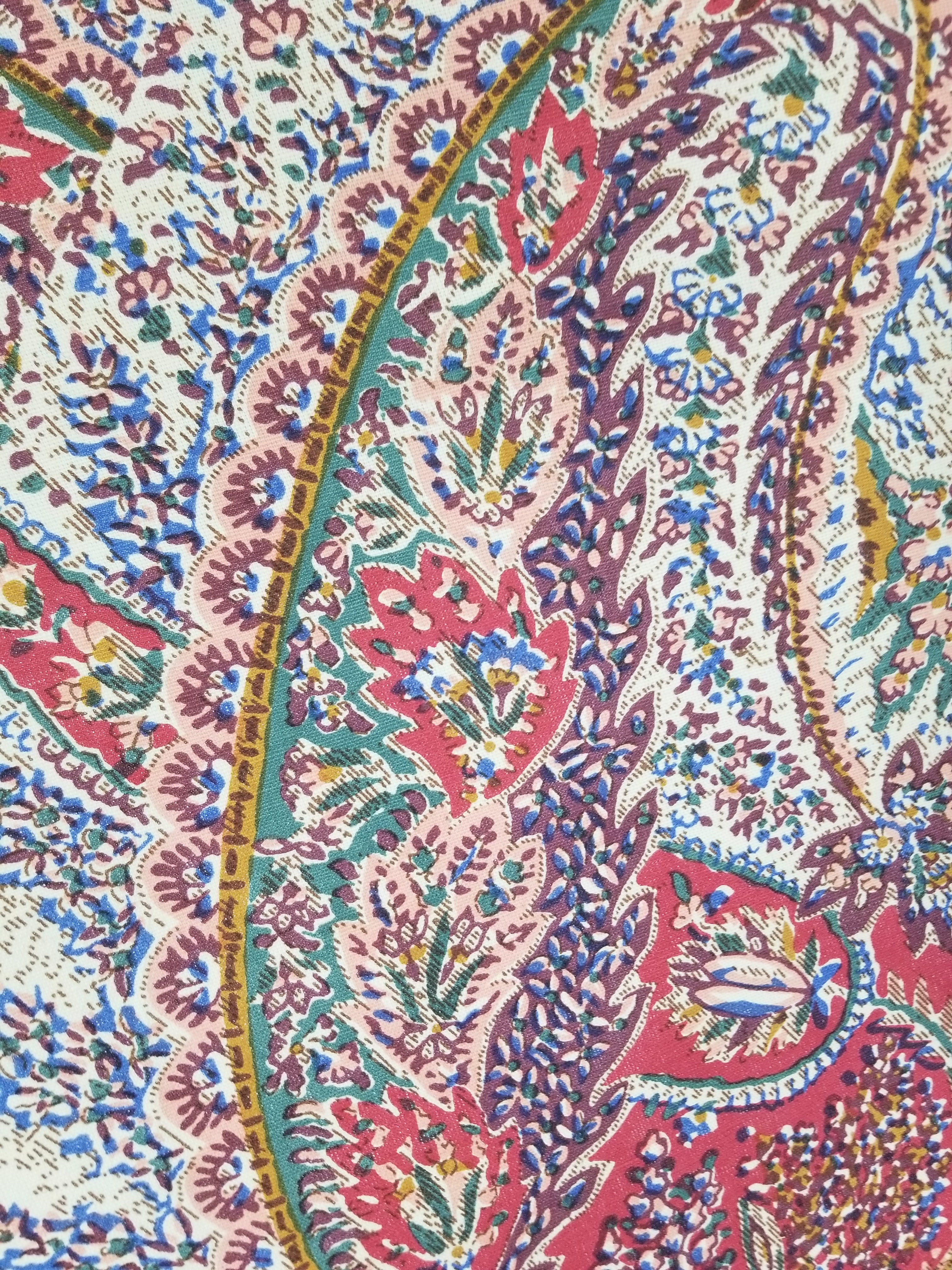 Vintage Traditional Kashmiri Style Printed Paisley Shawl with Fringe 133x125cm