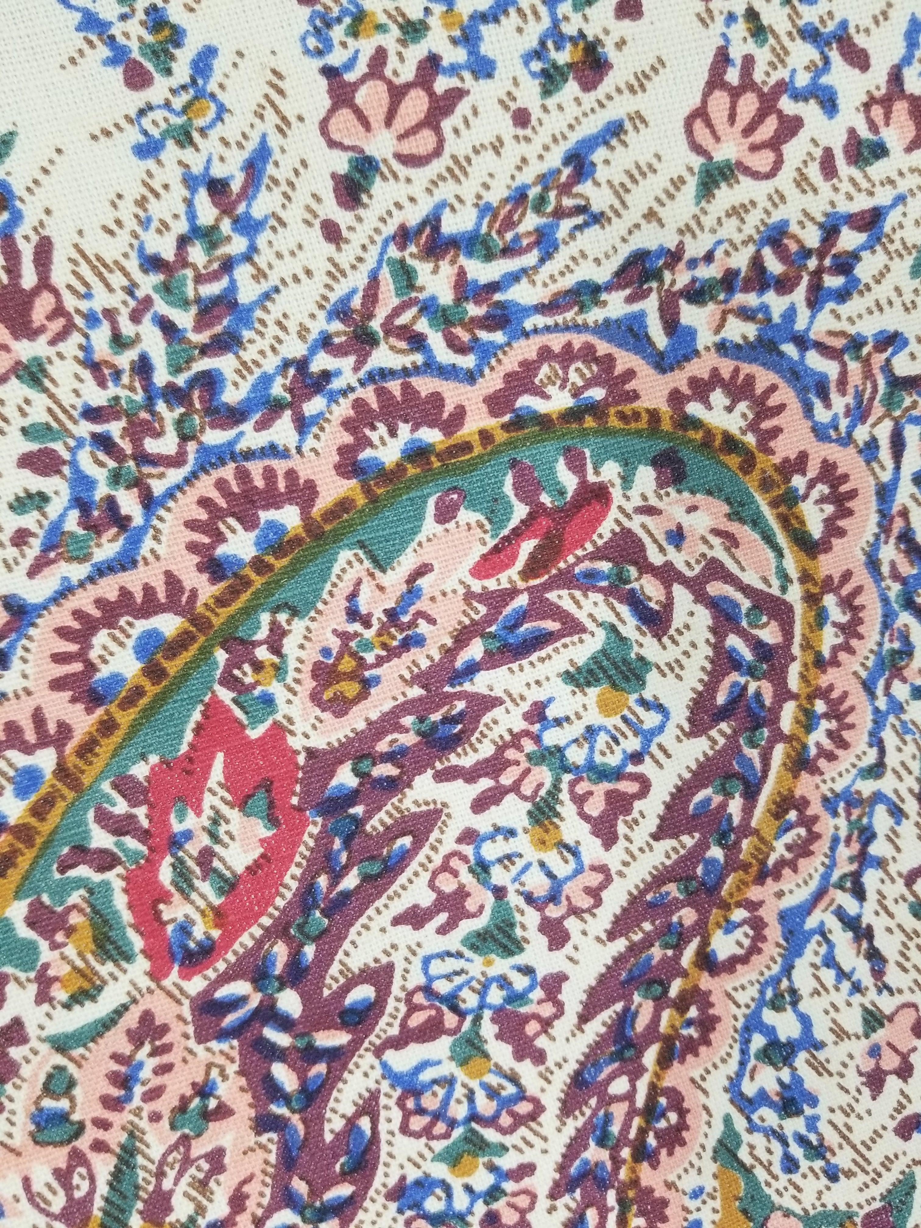 Vintage Traditional Kashmiri Style Printed Paisley Shawl with Fringe 133x125cm