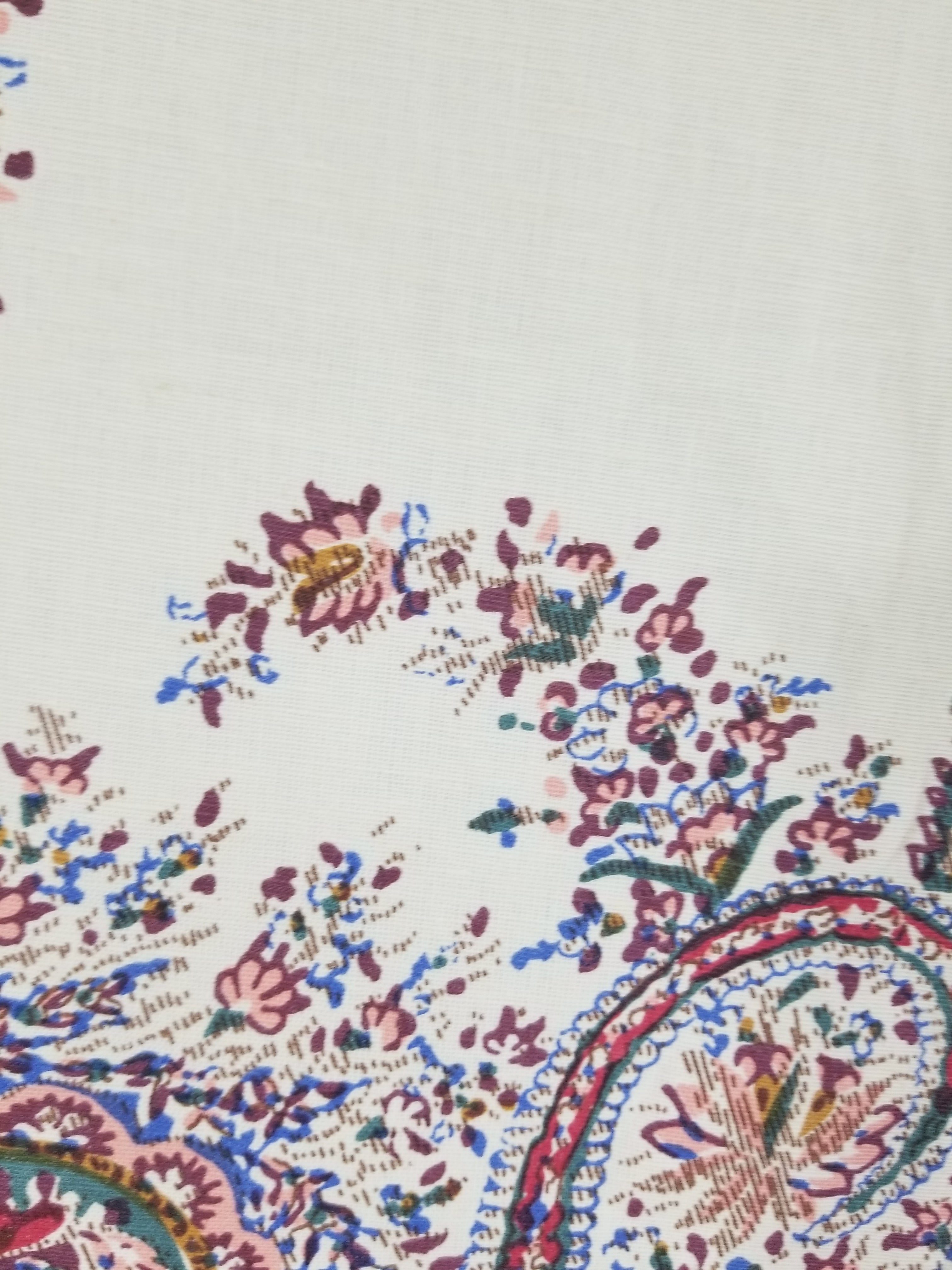 Vintage Traditional Kashmiri Style Printed Paisley Shawl with Fringe 133x125cm