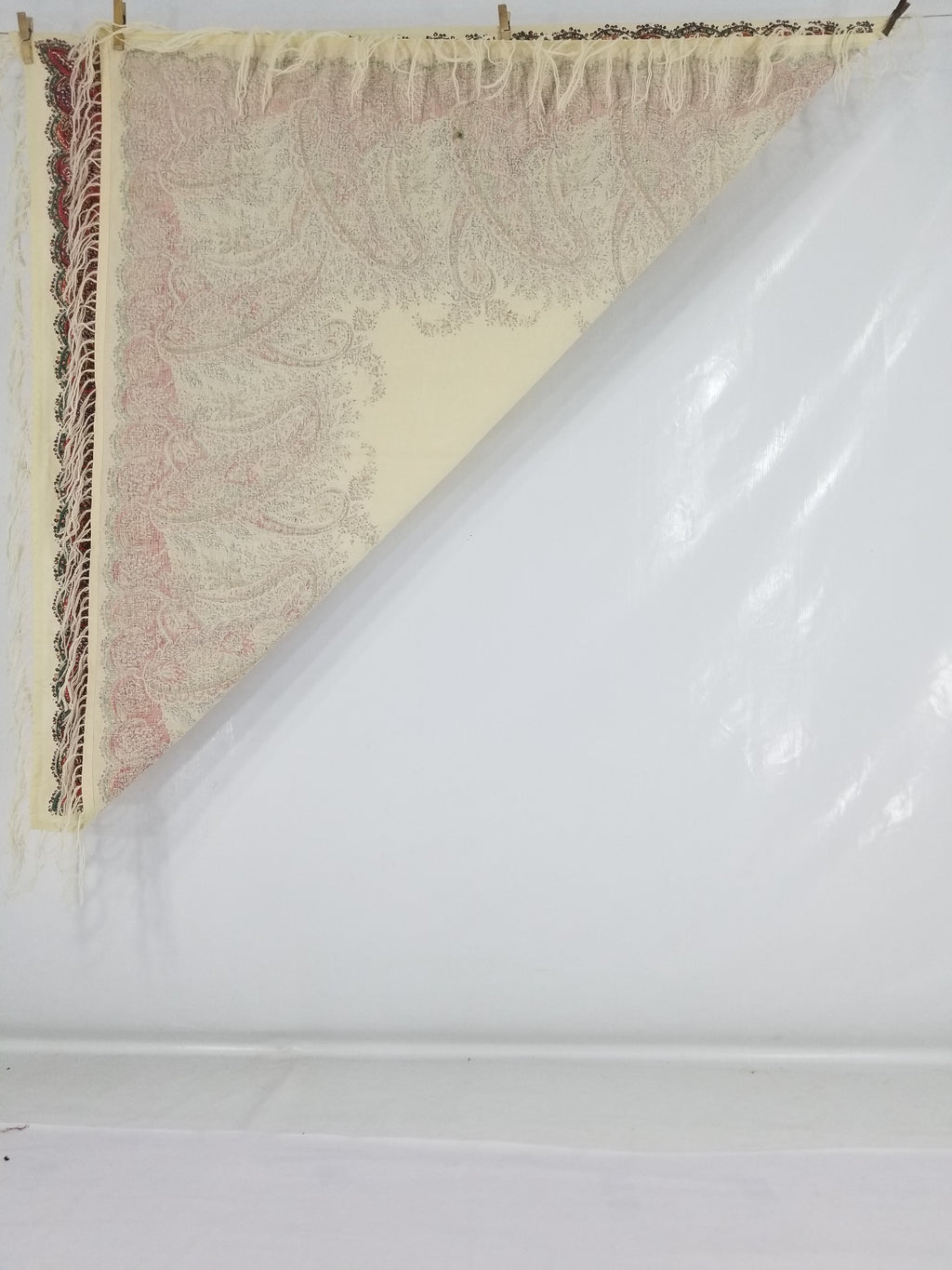 Vintage Traditional Kashmiri Style Printed Paisley Shawl with Fringe 133x125cm