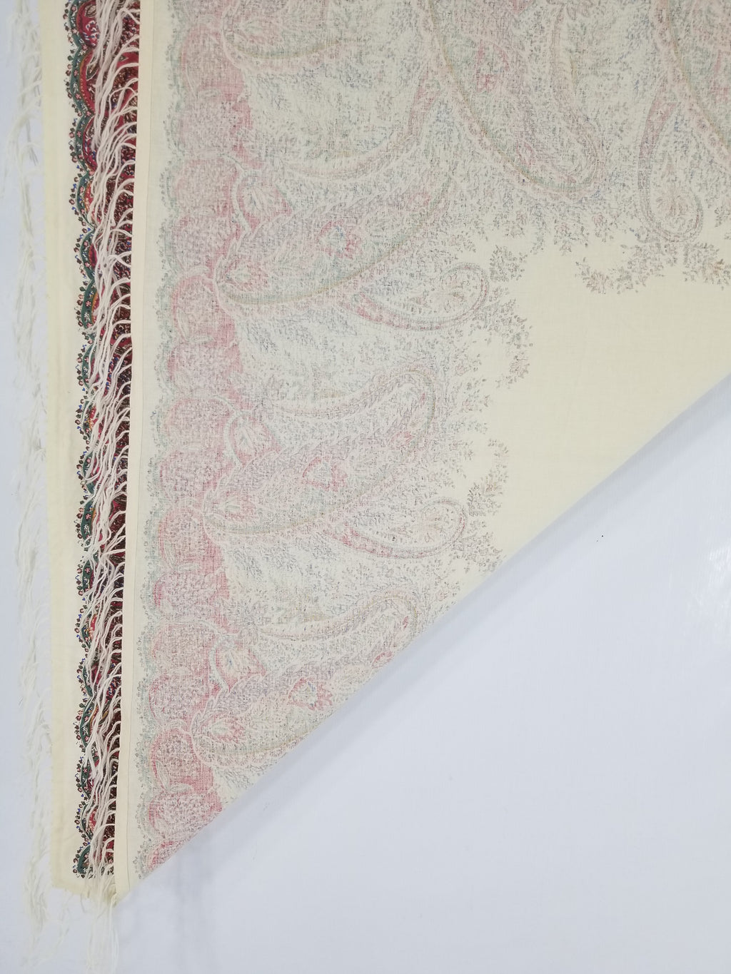 Vintage Traditional Kashmiri Style Printed Paisley Shawl with Fringe 133x125cm