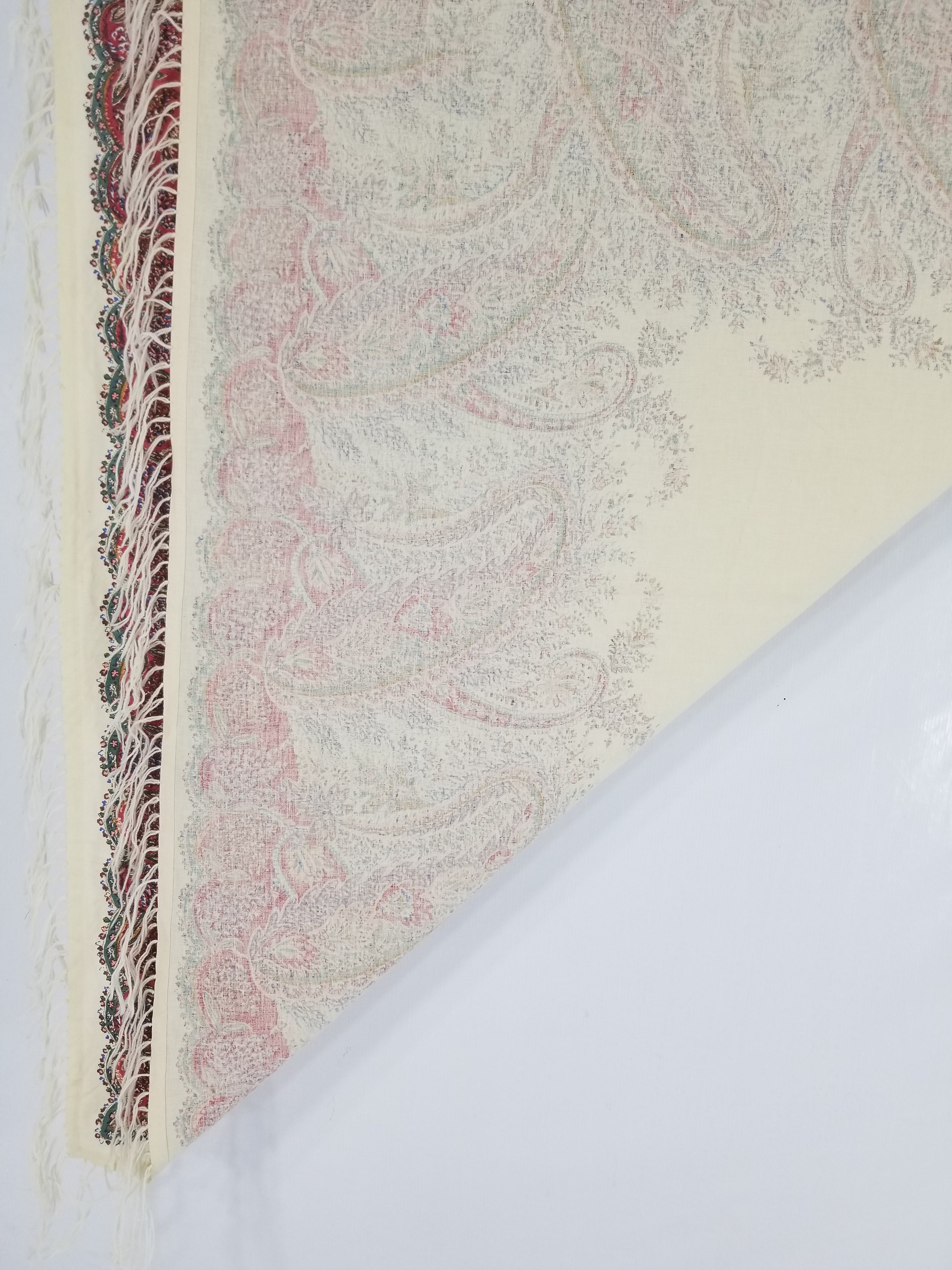 Vintage Traditional Kashmiri Style Printed Paisley Shawl with Fringe 133x125cm