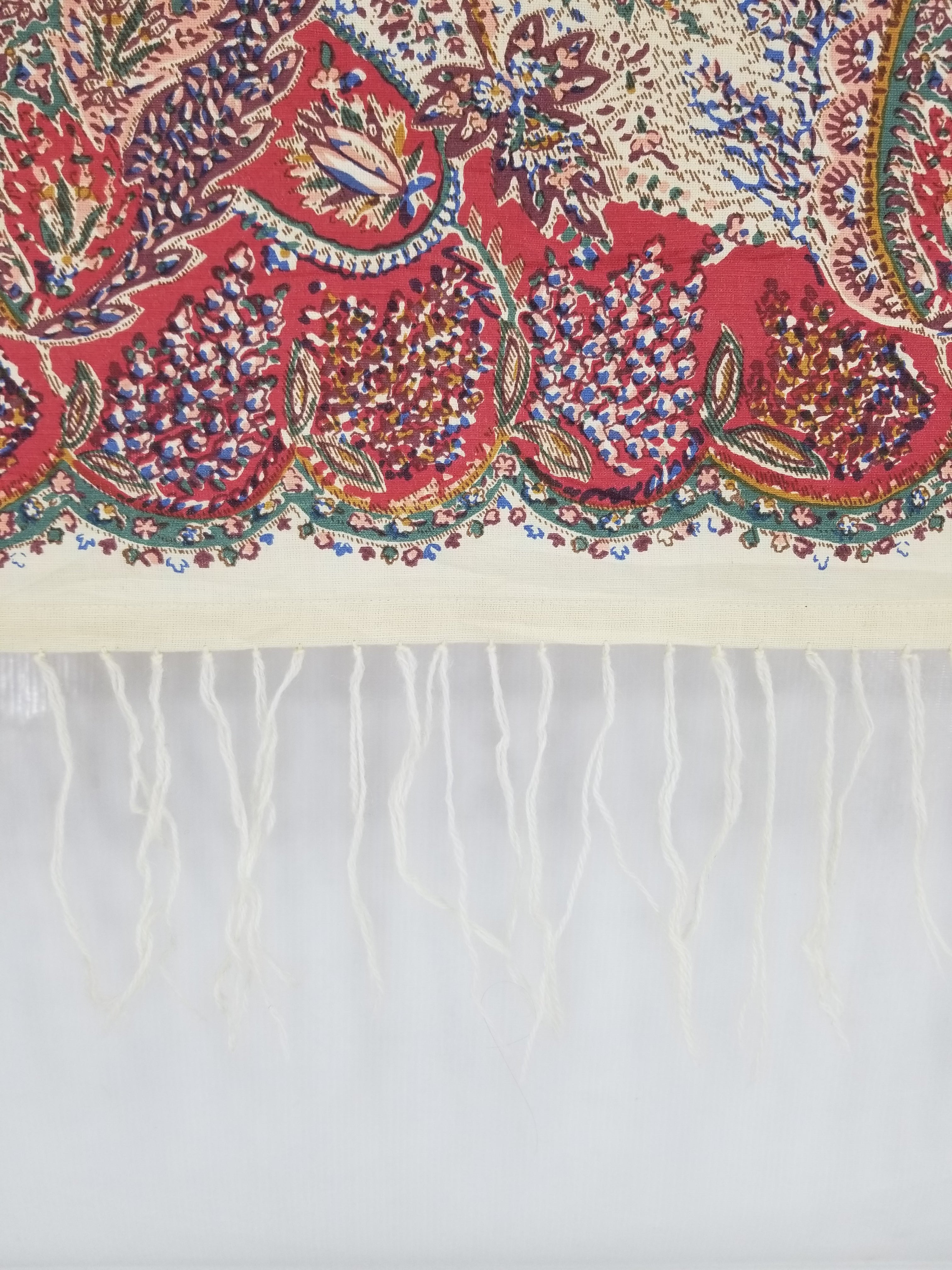 Vintage Traditional Kashmiri Style Printed Paisley Shawl with Fringe 133x125cm