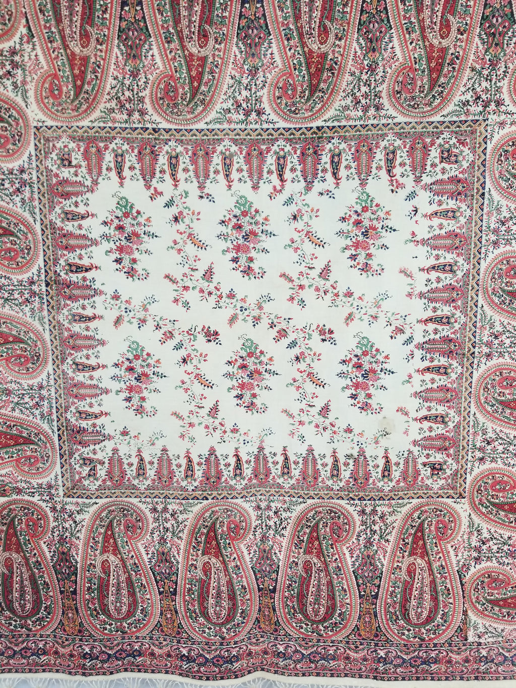 Vintage Traditional Kashmiri Style Printed Paisley Shawl with Fringe 166x153cm