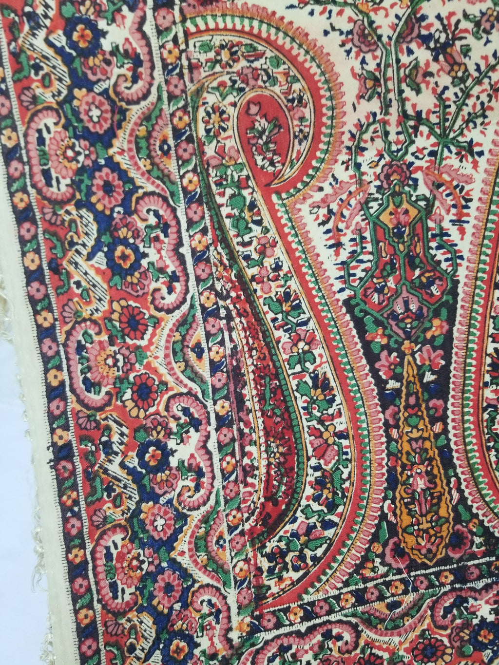 Vintage Traditional Kashmiri Style Printed Paisley Shawl with Fringe 166x153cm
