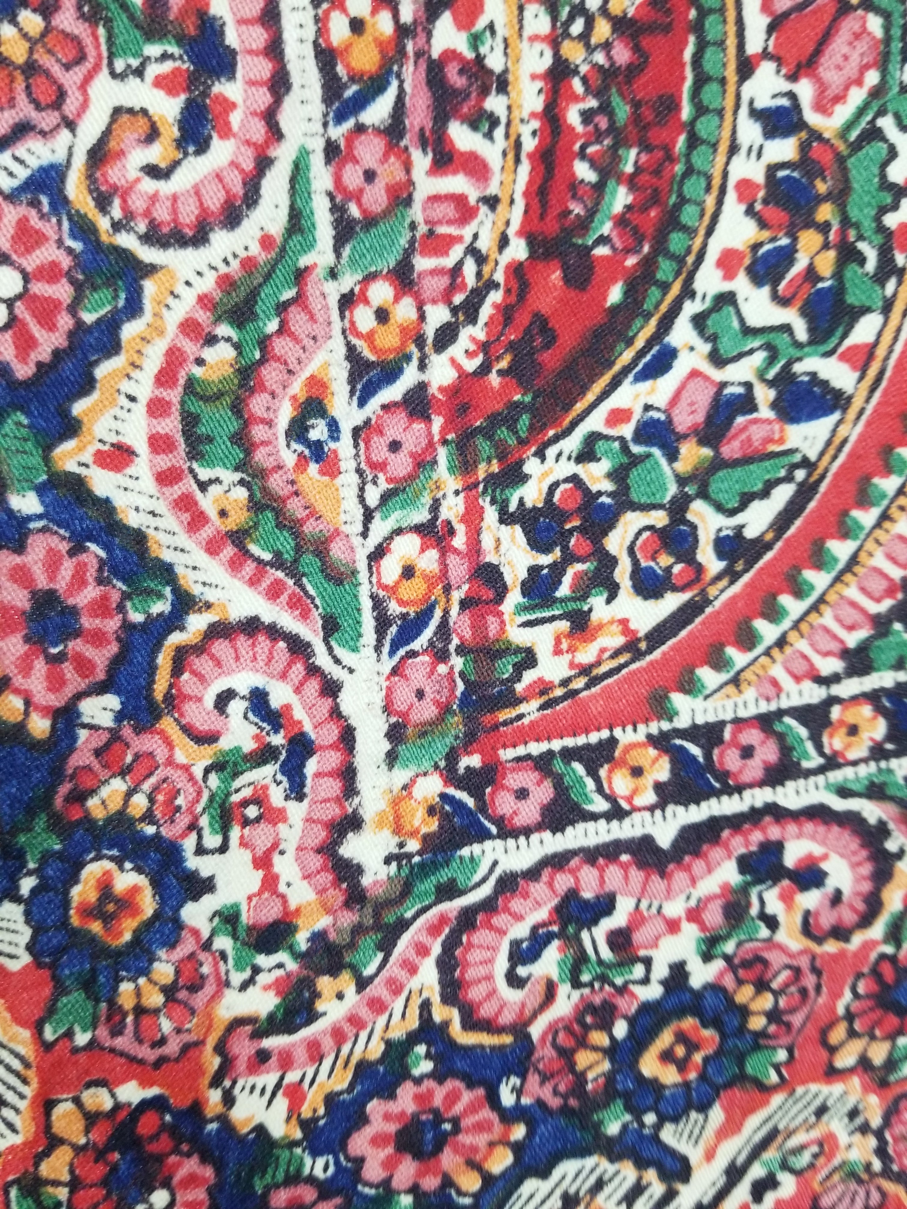 Vintage Traditional Kashmiri Style Printed Paisley Shawl with Fringe 166x153cm