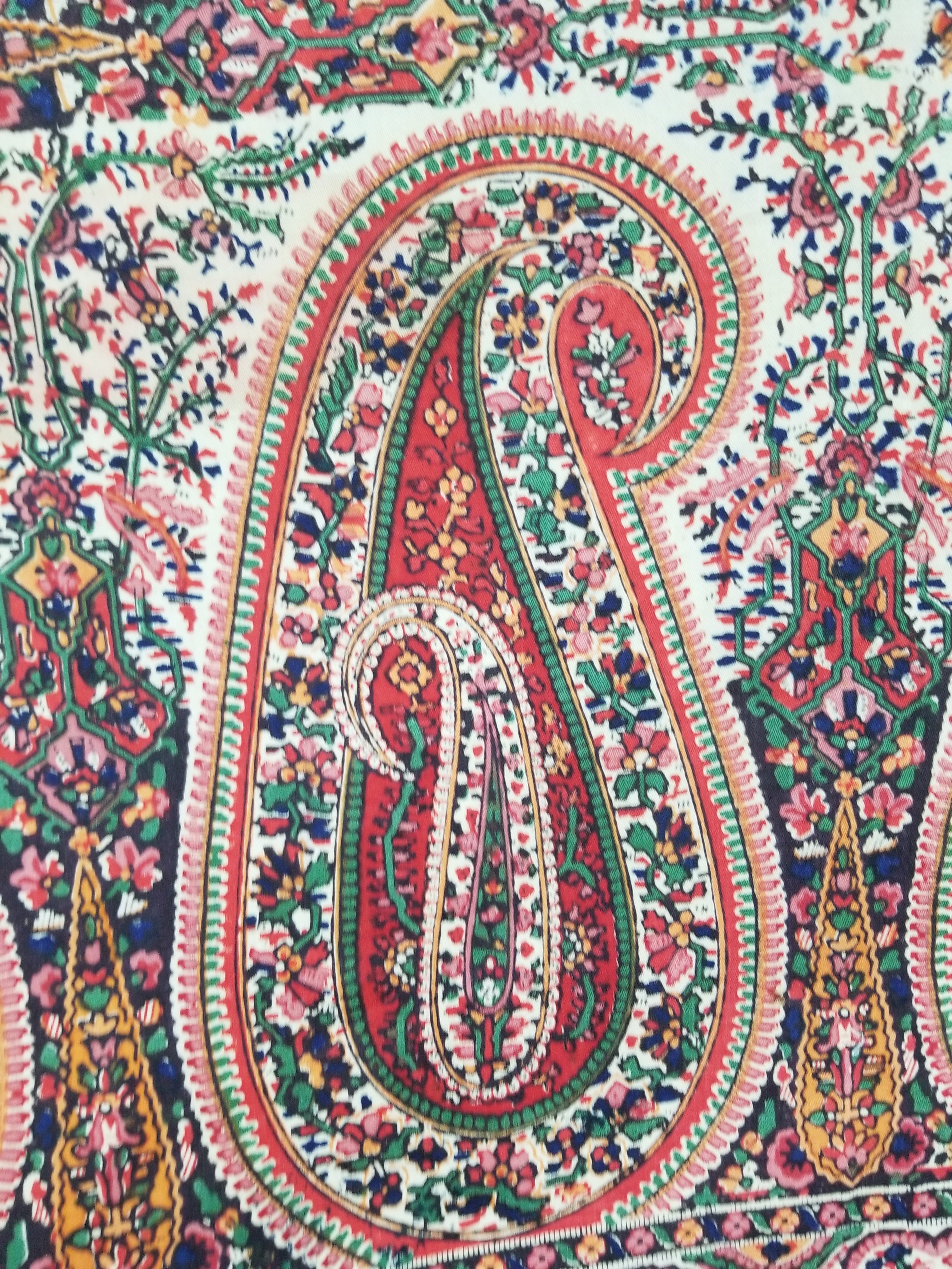 Vintage Traditional Kashmiri Style Printed Paisley Shawl with Fringe 166x153cm