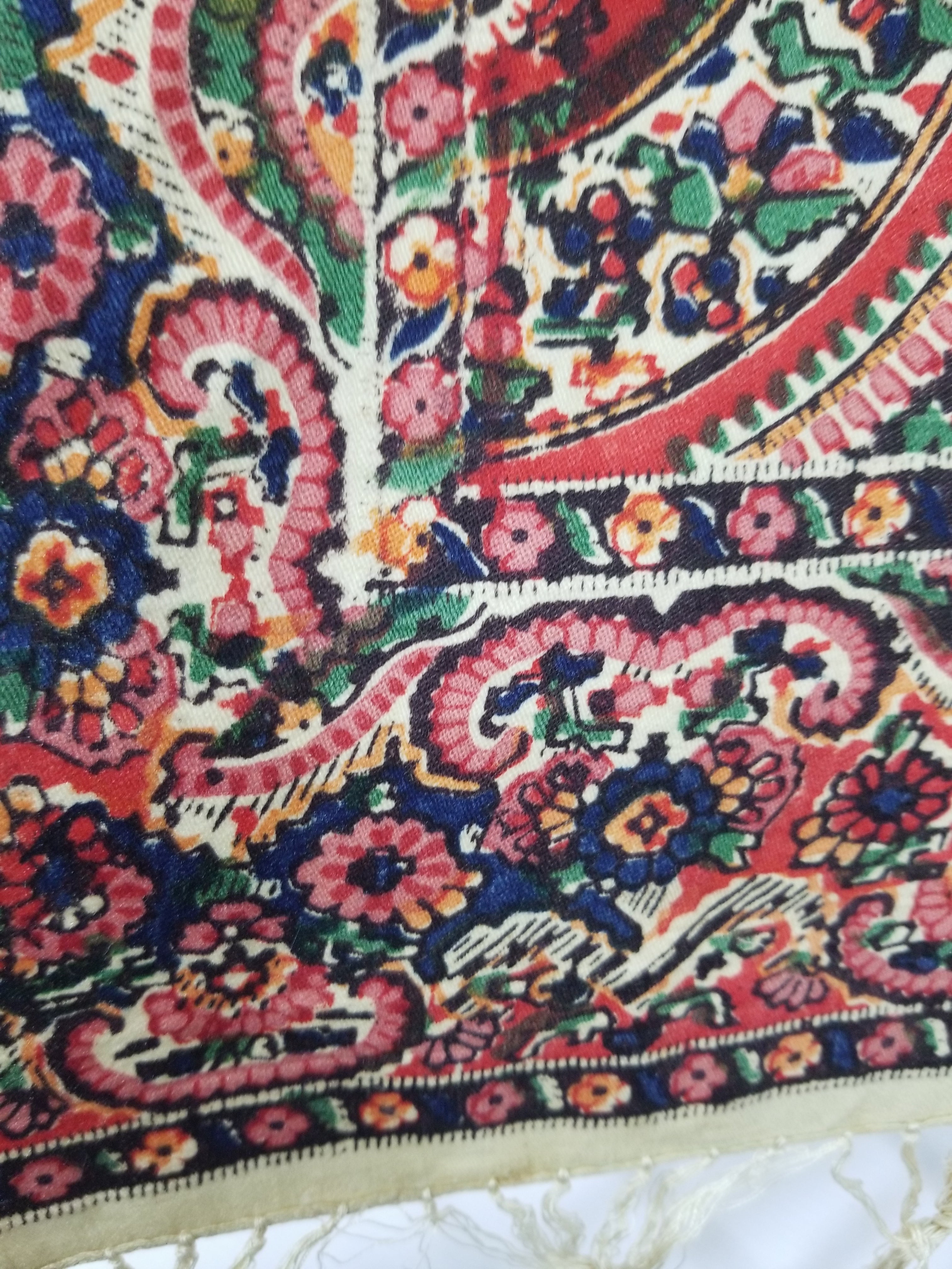 Vintage Traditional Kashmiri Style Printed Paisley Shawl with Fringe 166x153cm