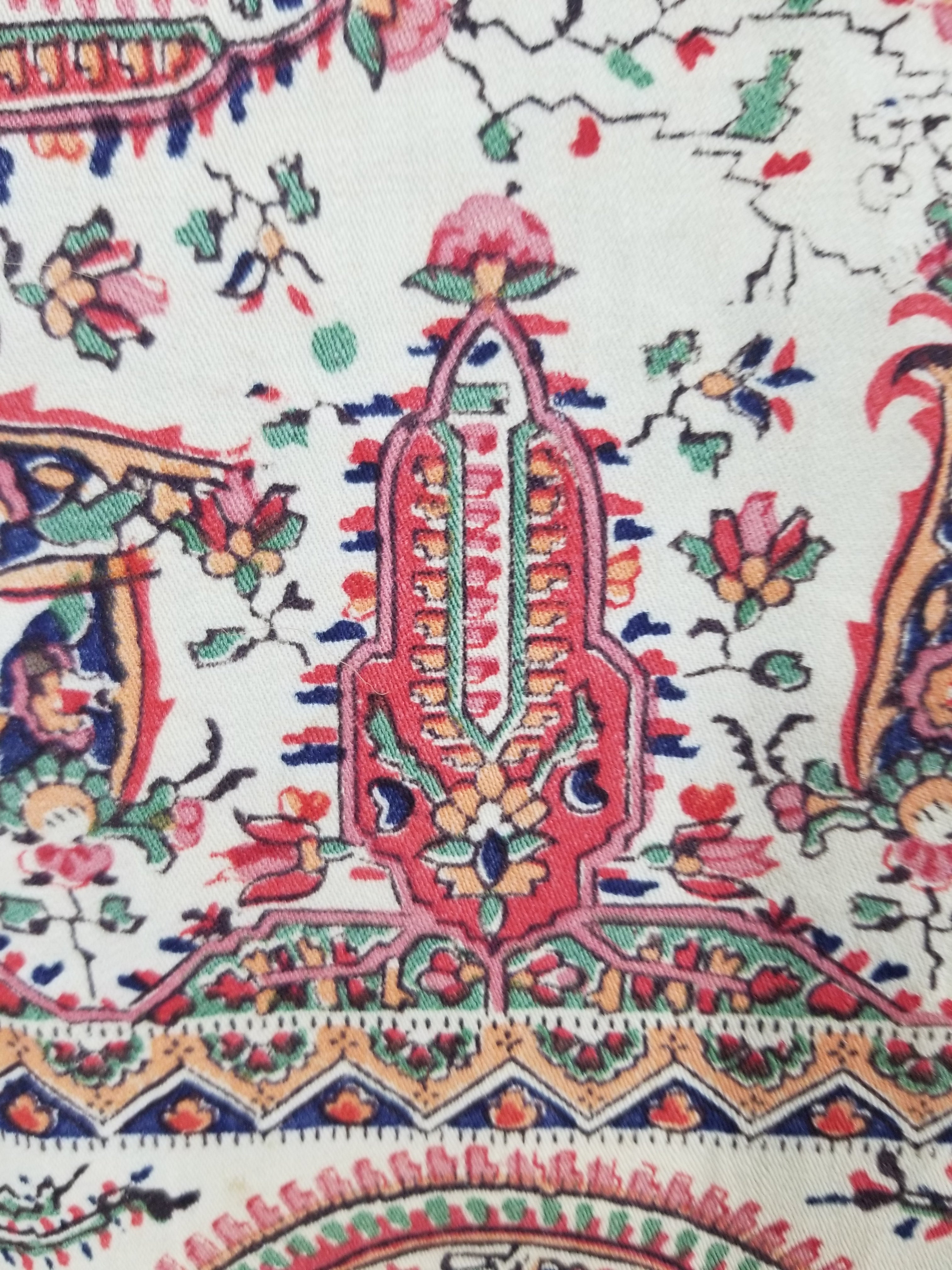 Vintage Traditional Kashmiri Style Printed Paisley Shawl with Fringe 166x153cm