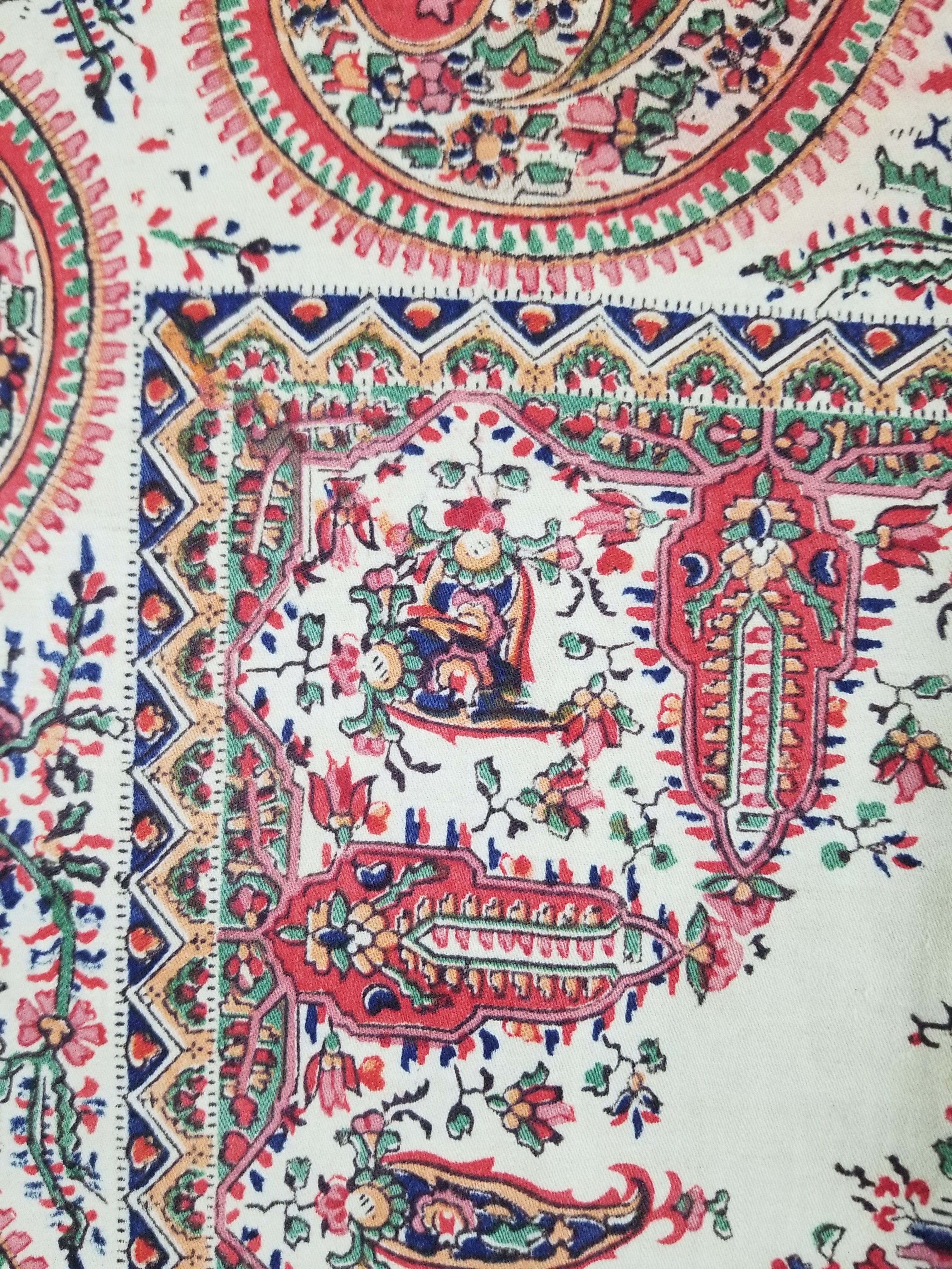 Vintage Traditional Kashmiri Style Printed Paisley Shawl with Fringe 166x153cm