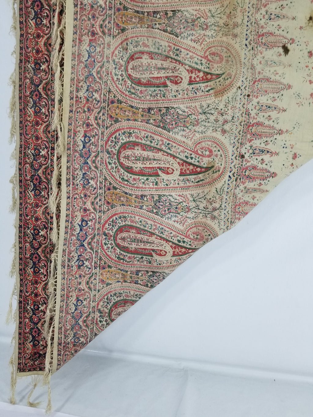 Vintage Traditional Kashmiri Style Printed Paisley Shawl with Fringe 166x153cm
