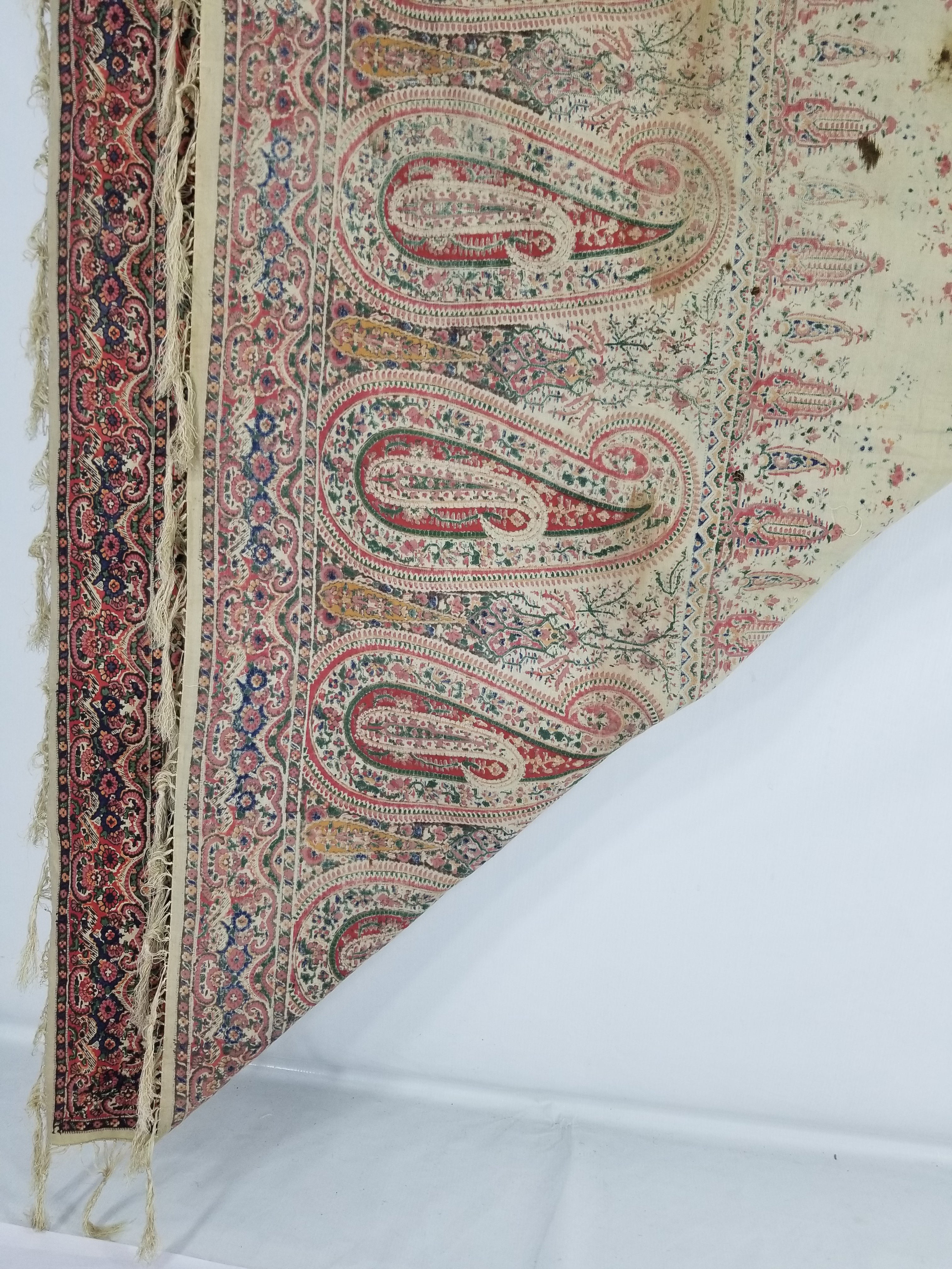 Vintage Traditional Kashmiri Style Printed Paisley Shawl with Fringe 166x153cm