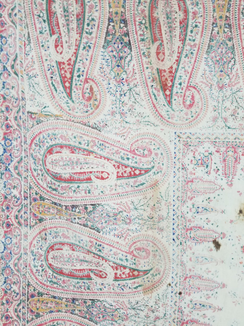 Vintage Traditional Kashmiri Style Printed Paisley Shawl with Fringe 166x153cm
