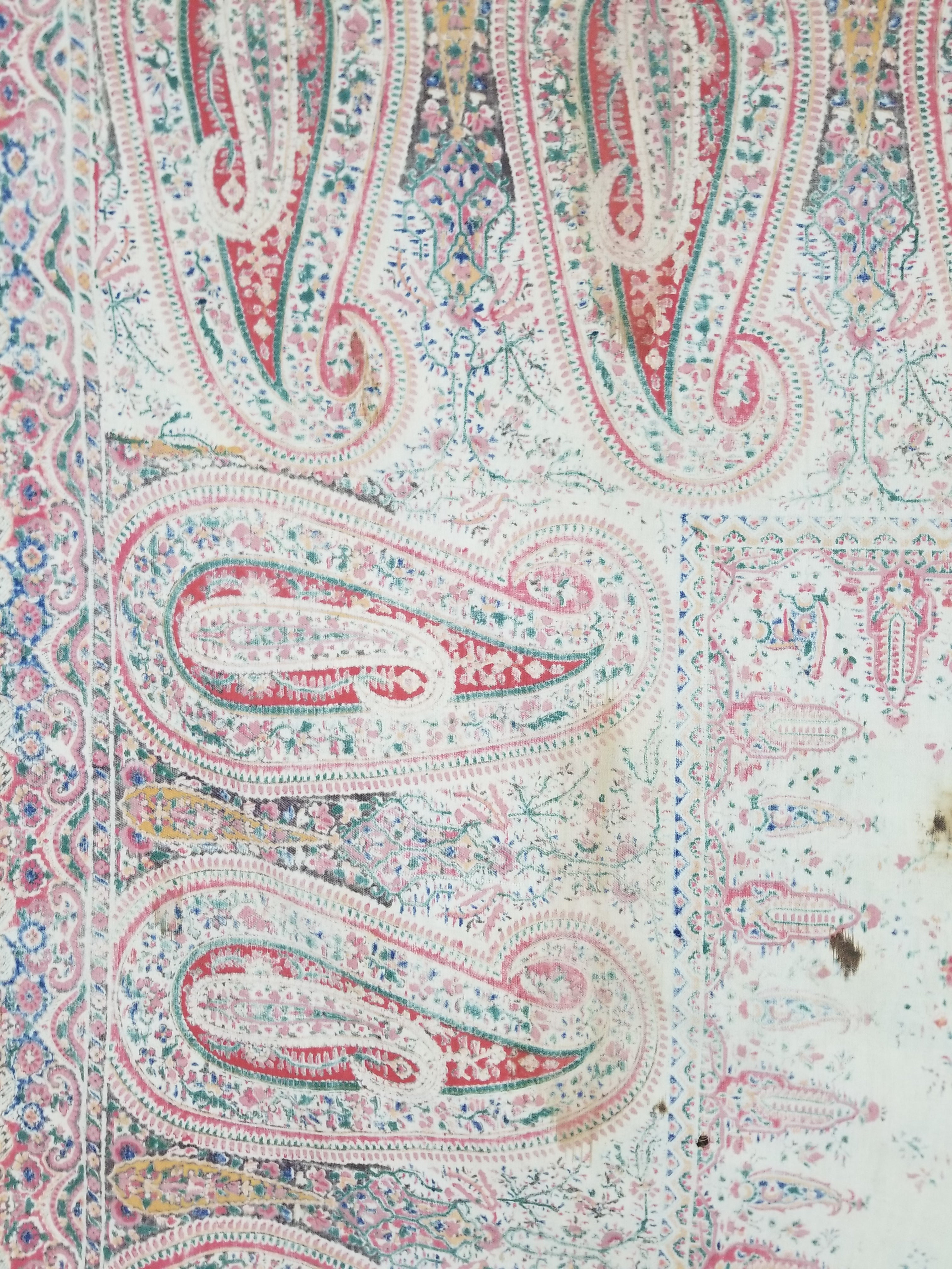 Vintage Traditional Kashmiri Style Printed Paisley Shawl with Fringe 166x153cm