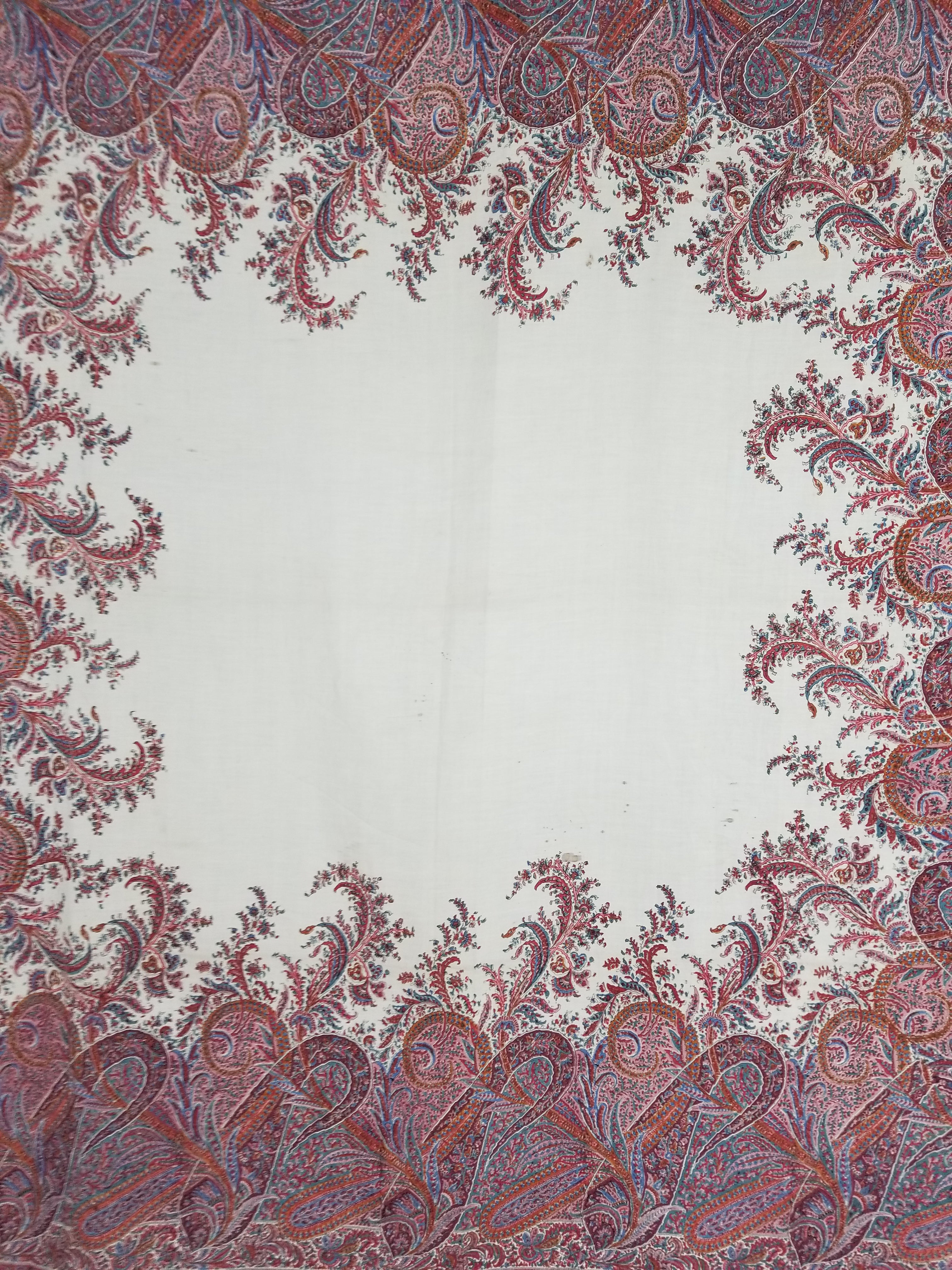 Vintage Traditional Kashmiri Style Printed Paisley Shawl with Multicolor Fringe 171x170cm