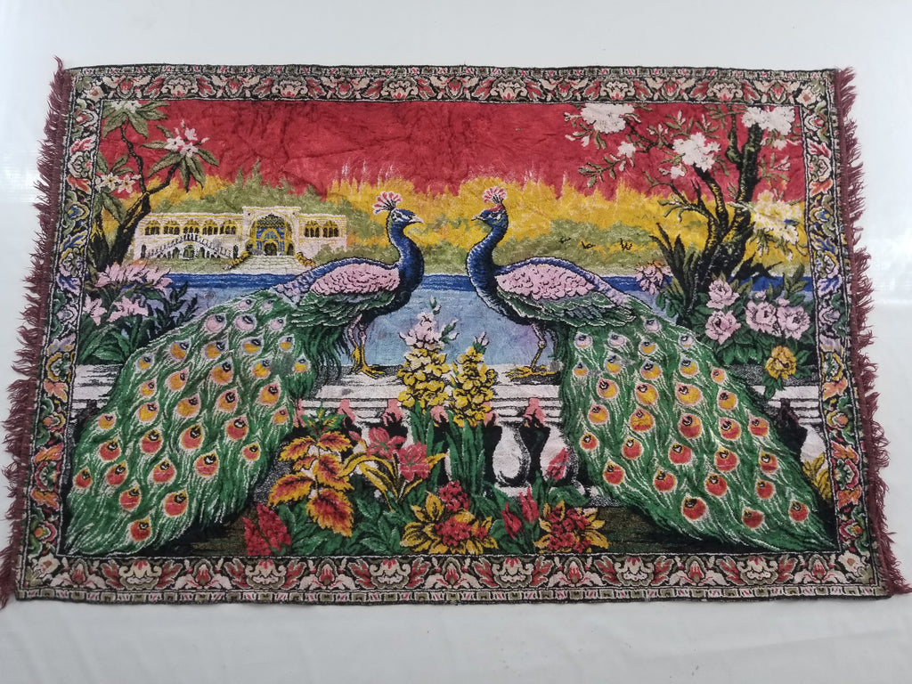 Vintage Turkish Peacock Velvet Wall Hanging Tapestry 166x110cm