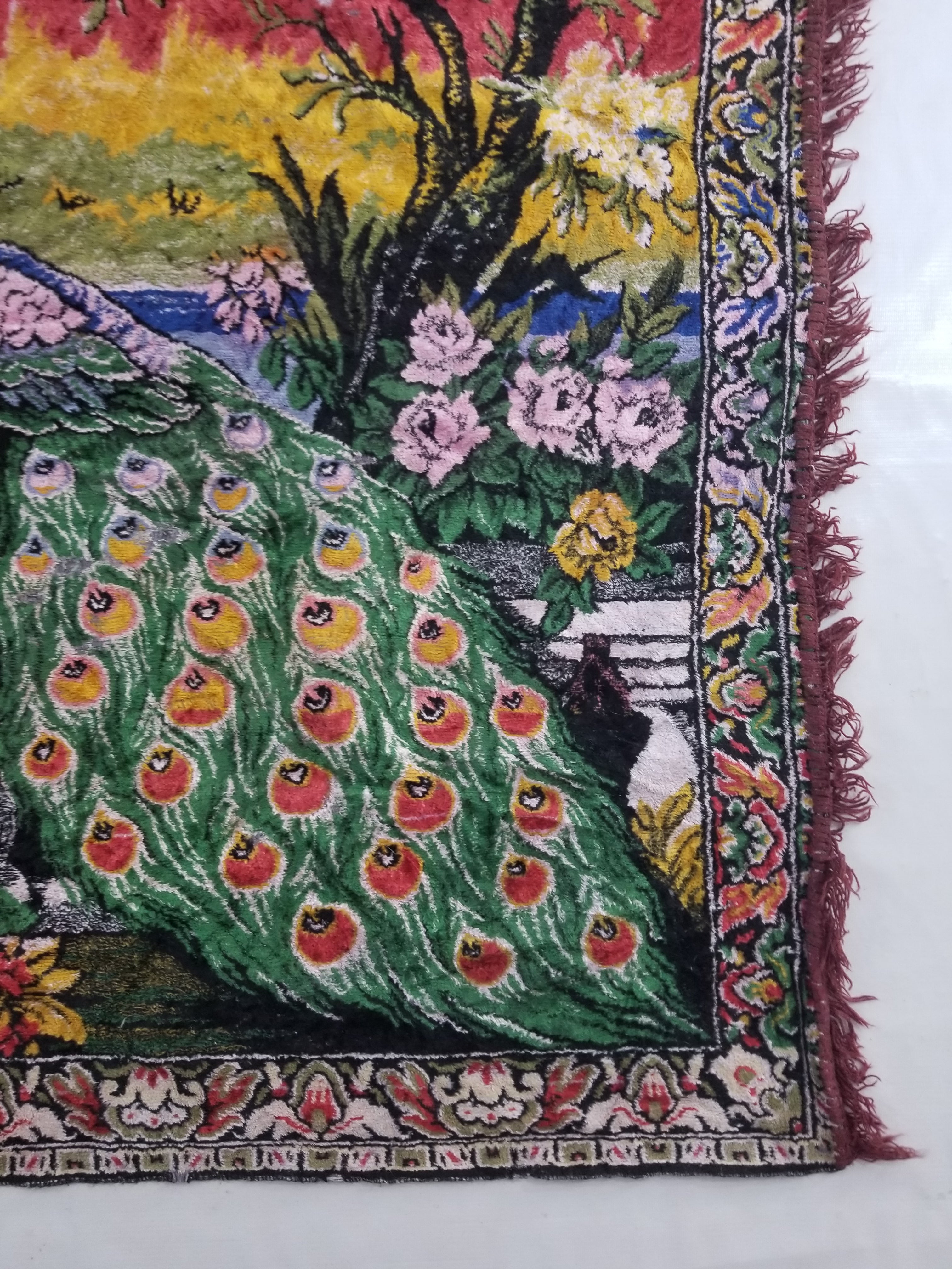 Vintage Turkish Peacock Velvet Wall Hanging Tapestry 166x110cm